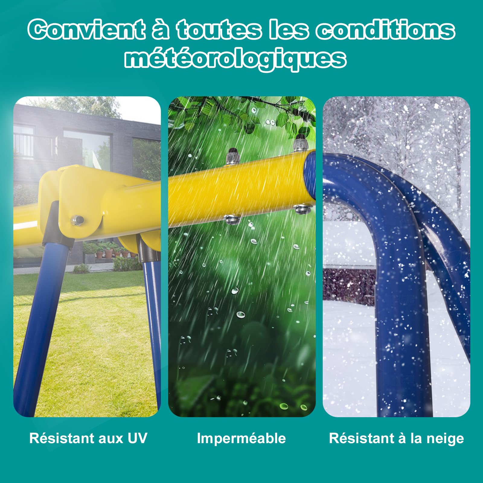 HLC Balançoire Jardin 3 en 1 - Multifonction avec Portique Métallique, avec 1 balançoire Face à Face et 2 sièges de balancelle, Charge maximale 250KG, Dimensions 322cm x 140cm x 180cm.