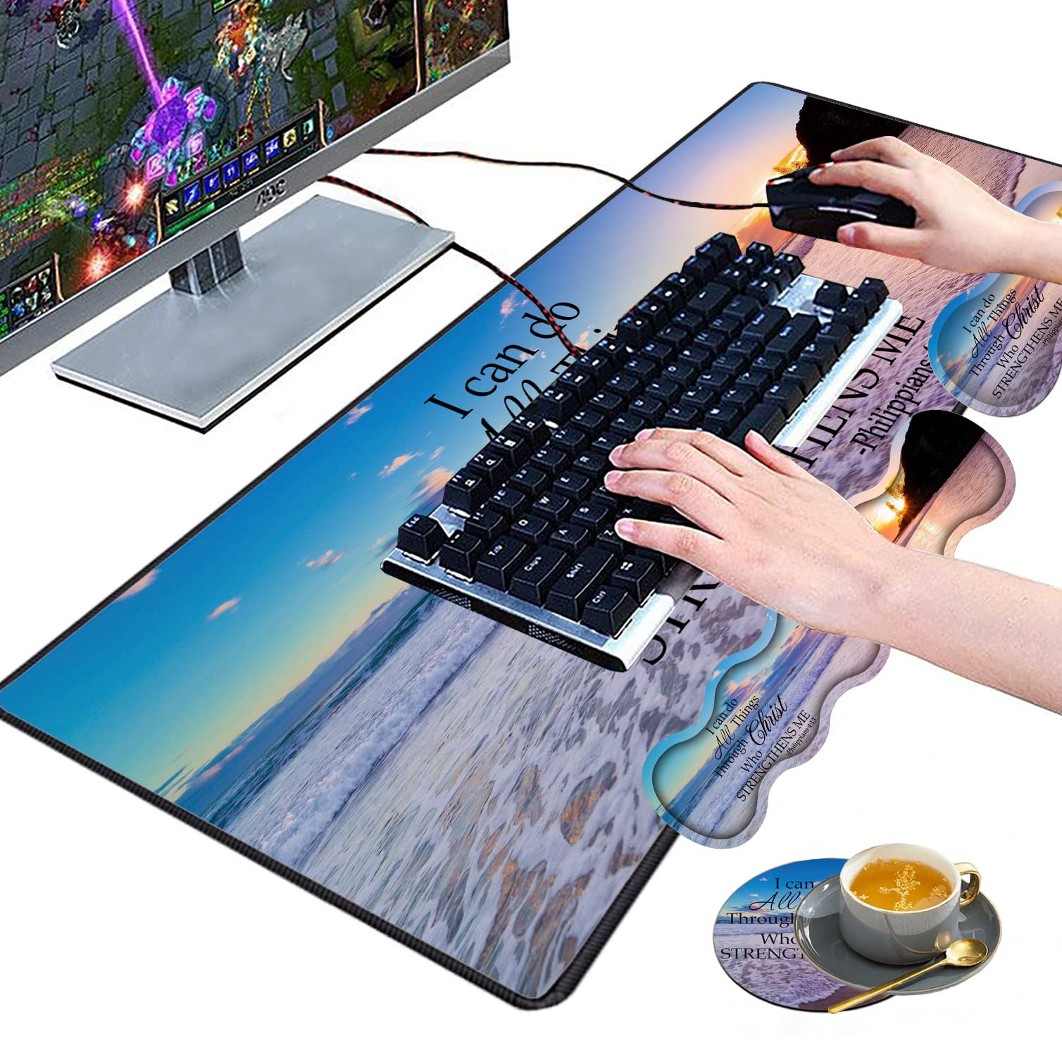 Mouse Pads For Wireless With Wrist Support,Non-Slip Rubber