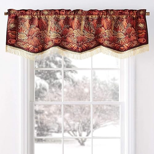 Violet Linen Fall Harvest Thanksgiving Autumn Leaves Sunflowers Fruits Pumpkins Tapestry Pattern, Polyester Cotton Woven Tapestry, with Fringes,