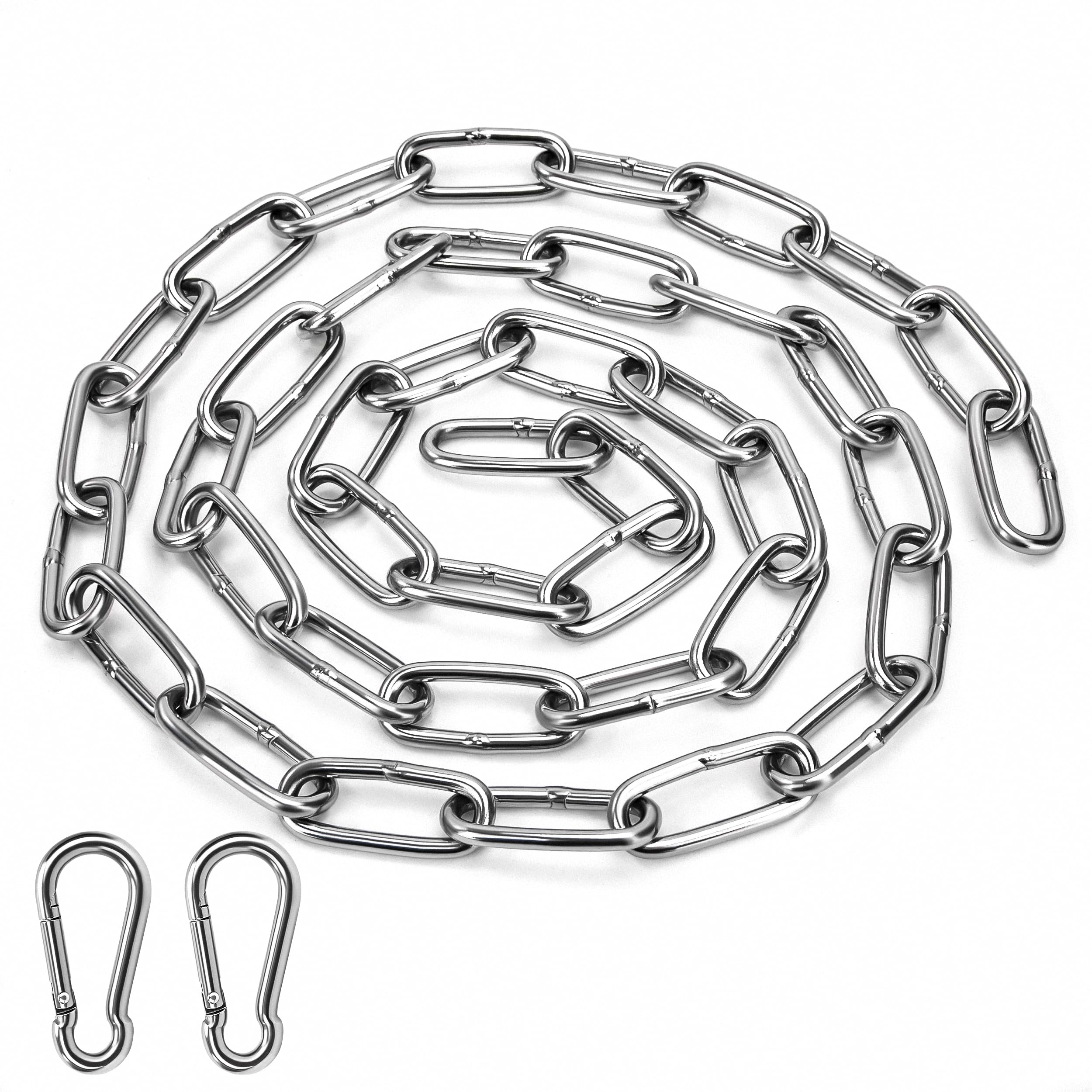 Stainless Steel Chain Diameter 2 mm Link Chain Steel Chain with Carabiner for Washing Line Dog Chain Swing Hanging Chair Steel Length 1 m Silver