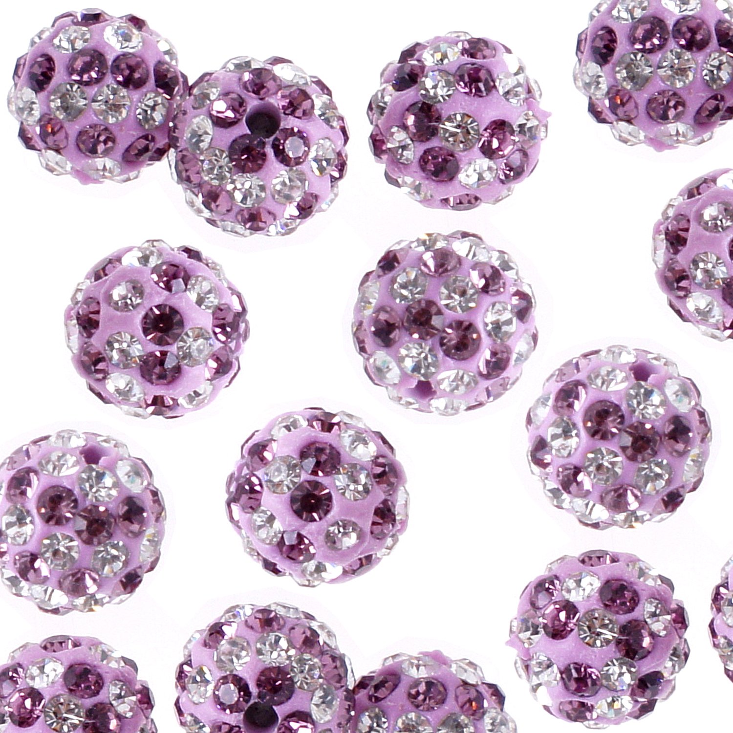 RUBYCA Stripes Czech Crystal Round Disco Ball Clay Beads fit Shamballa Jewelry (20pcs, 10mm, Purple)