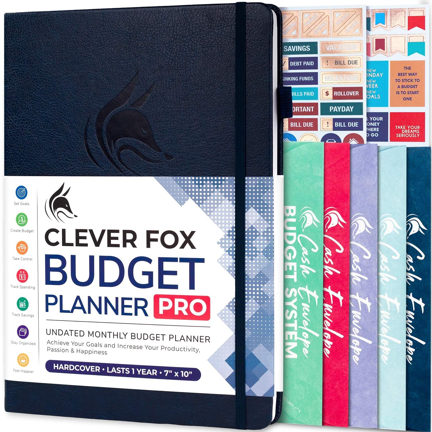 Clever Fox Budget Planner Pro - Financial Organizer + Cash Envelope Budget System. Monthly Finance Journal, Expense Tracker & Personal Account Book. Undated - Start Anytime. (7''x10'') – Black