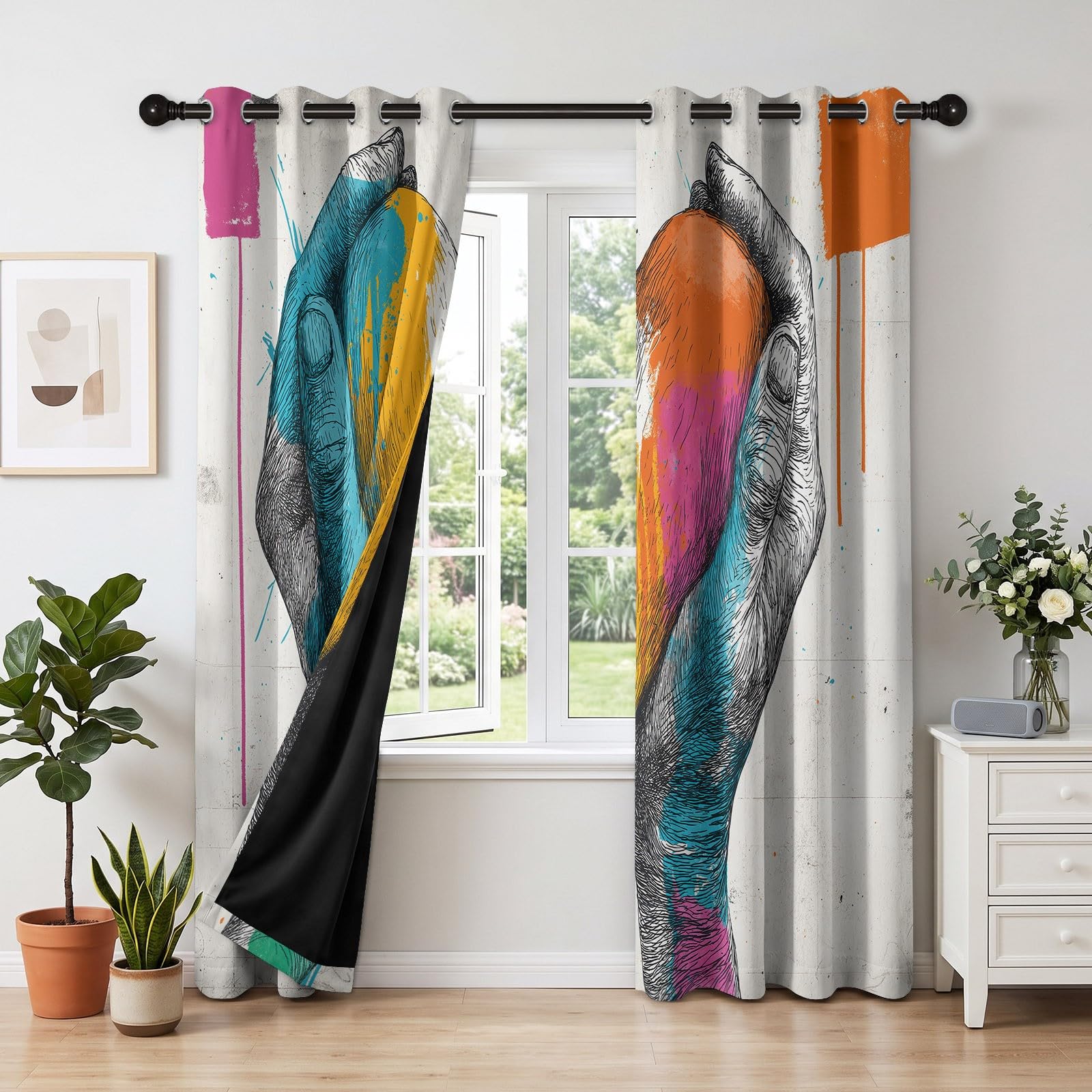 Rideau Isolant Graffiti Amour Forme De Cœur Rideau Occultant Thermiques Anti Froid et Chaleur, Économie d'Énergie, Idéal pour Chambre et Salon 110 x 215 cm, Beige, 2 Pièces