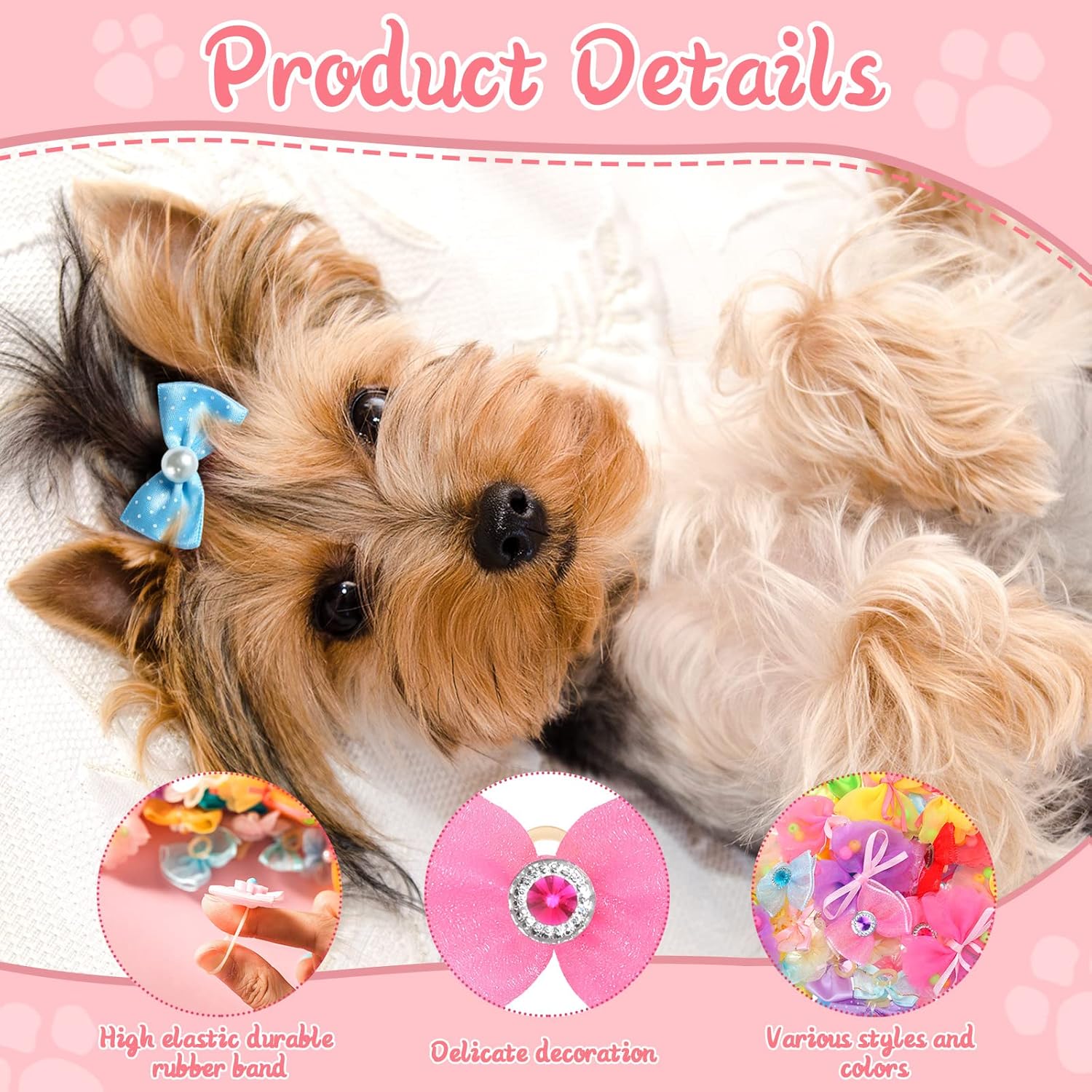 Yunsailing 100 Pcs/ 50 Pairs Cute Dog Bows Dog Hair Bows with Rubber Bands Puppy Hair Clips Grooming Accessories Multicolor Small Pet Handmade Bowknot for Pet Female Accessories