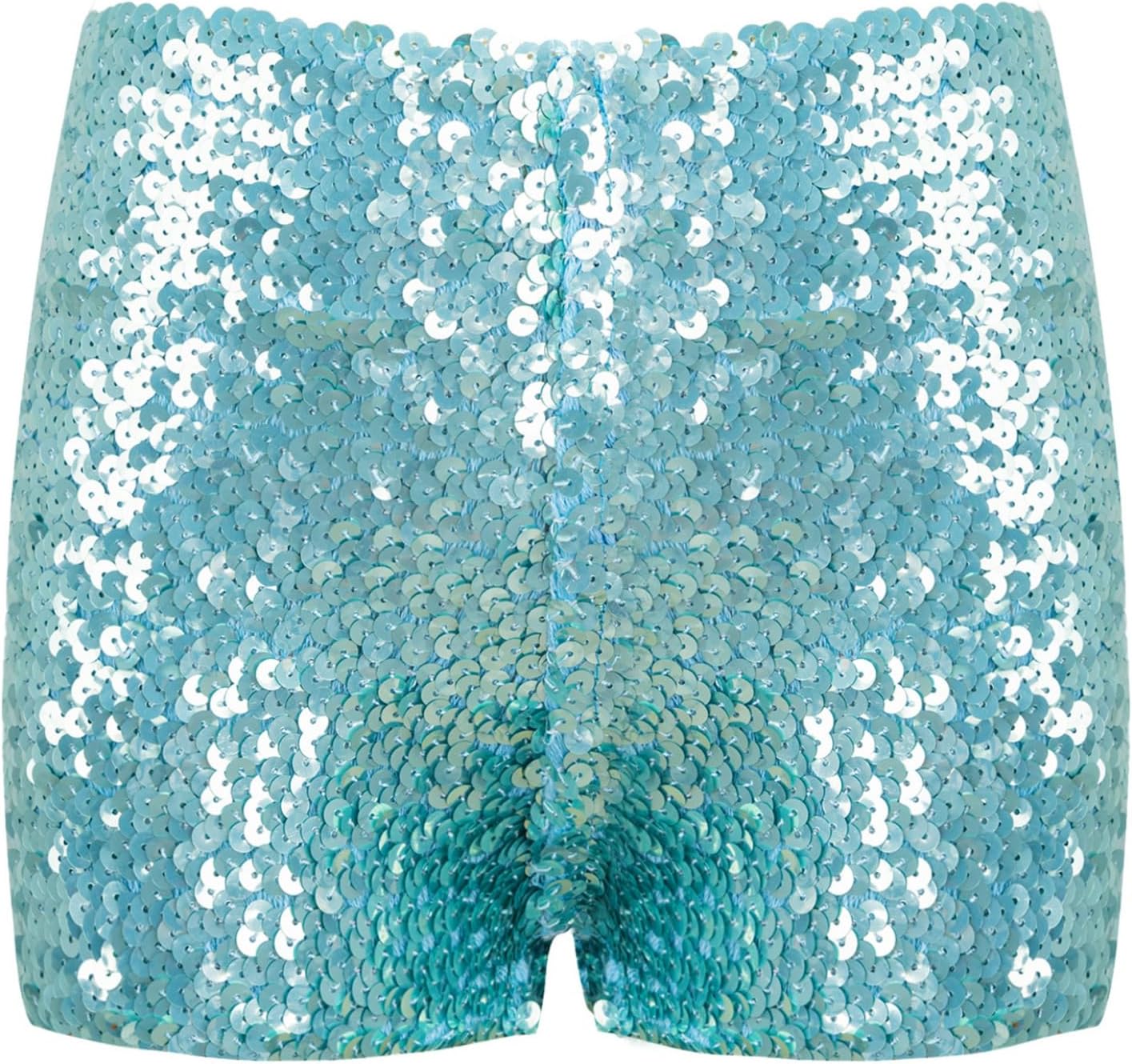Kids Girls Sparkly Sequins Jazz Hip Hop Dance Shorts Elastic Waistband Rave Performance Costume