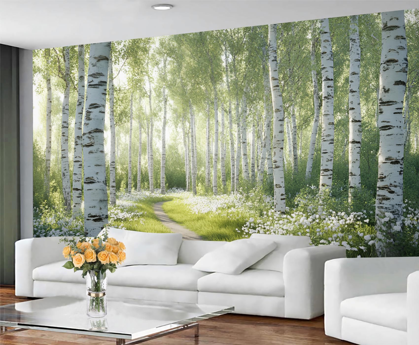 Papier peint bouleau printanier pour illuminer votre chambre à coucher