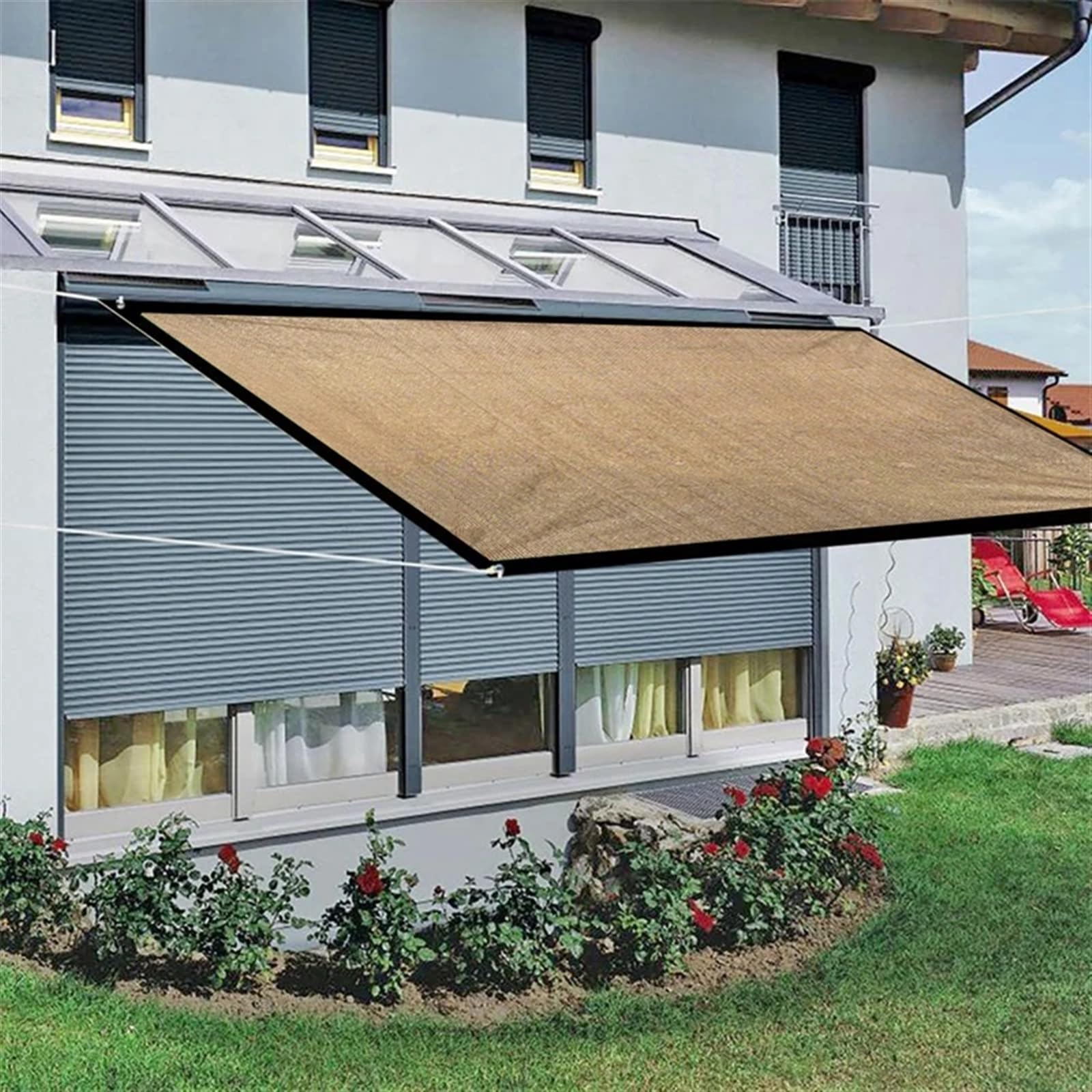 frangivista balcone Rettangolo Tende Da Sole Rete Tende Da Campeggio Esterna Ombreggiatura Vela Giardino Pergola Tende Balcone Recinzione Privacy Screen Copertura for Piscina(Grey White Nets,1.2x4m)