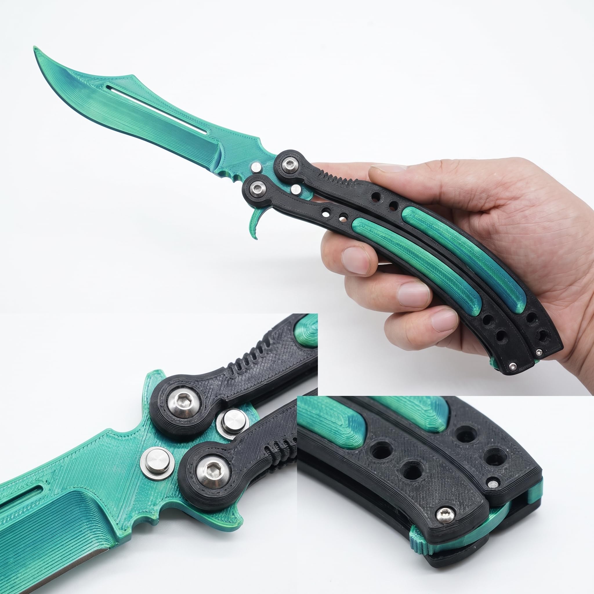 VIKSON INTERNATIONAL CSGO Talon Style Butterfly Trainer | Case Hardened Green Blue Gem Rarest Practice Prop, Unsharpened Plastic Knive (Green-Blue)-image-18