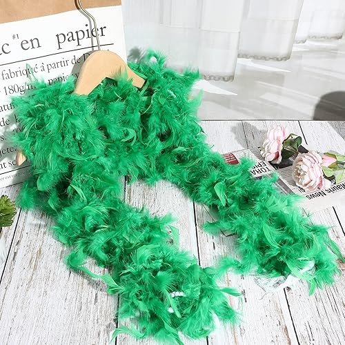 Miniatura 10 de HaiMay Paquete de 2 boas de plumas de pavo para fiestas de ropa de manualidades, 4.4 yardas 40G60G80G Boas de plumas