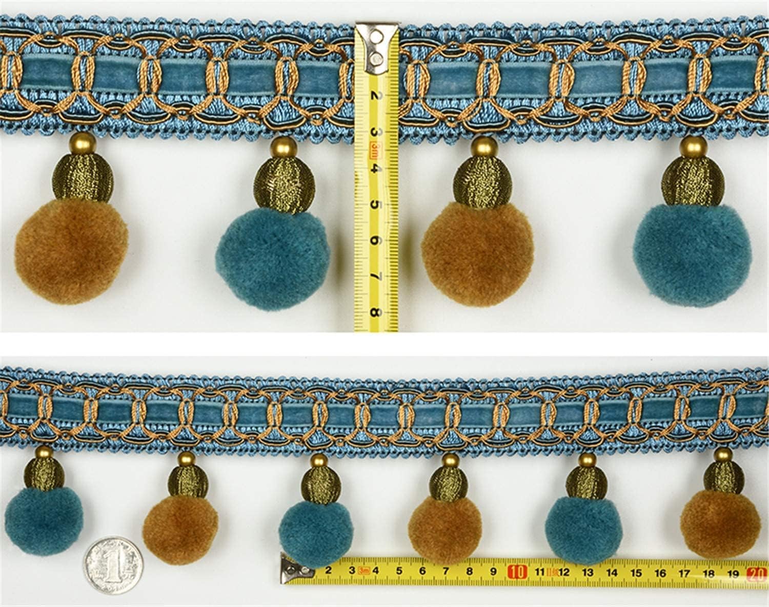 編み込みビーズフリンジエッジングトリム、ポンポンタッセルジャカードリボン縫製カーテンテーブルウェディングデコレーション1ヤード(Ye