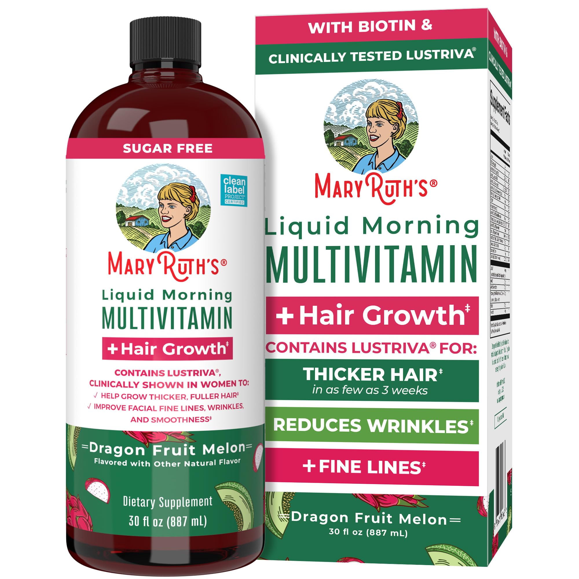 Liquid Multivitamin+Hair Growth | Clinically Tested for Thicker Hair & Facial Wrinkles in Women | Biotin 10000mcg | Lustriva Hair Growth Supplement | Skin Care | Age 18+ | 30 Fl Oz