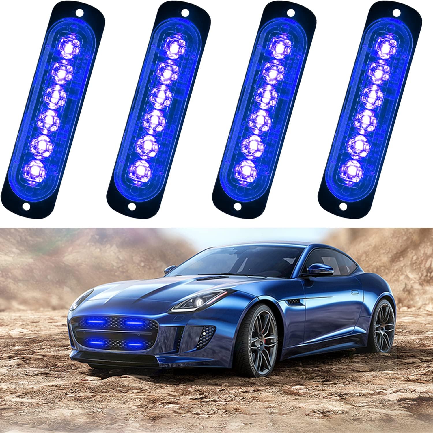 6LED Car Truck Emergency Beacon Warning Hazard Flash Strobe Light Blue/Blue 4-pack