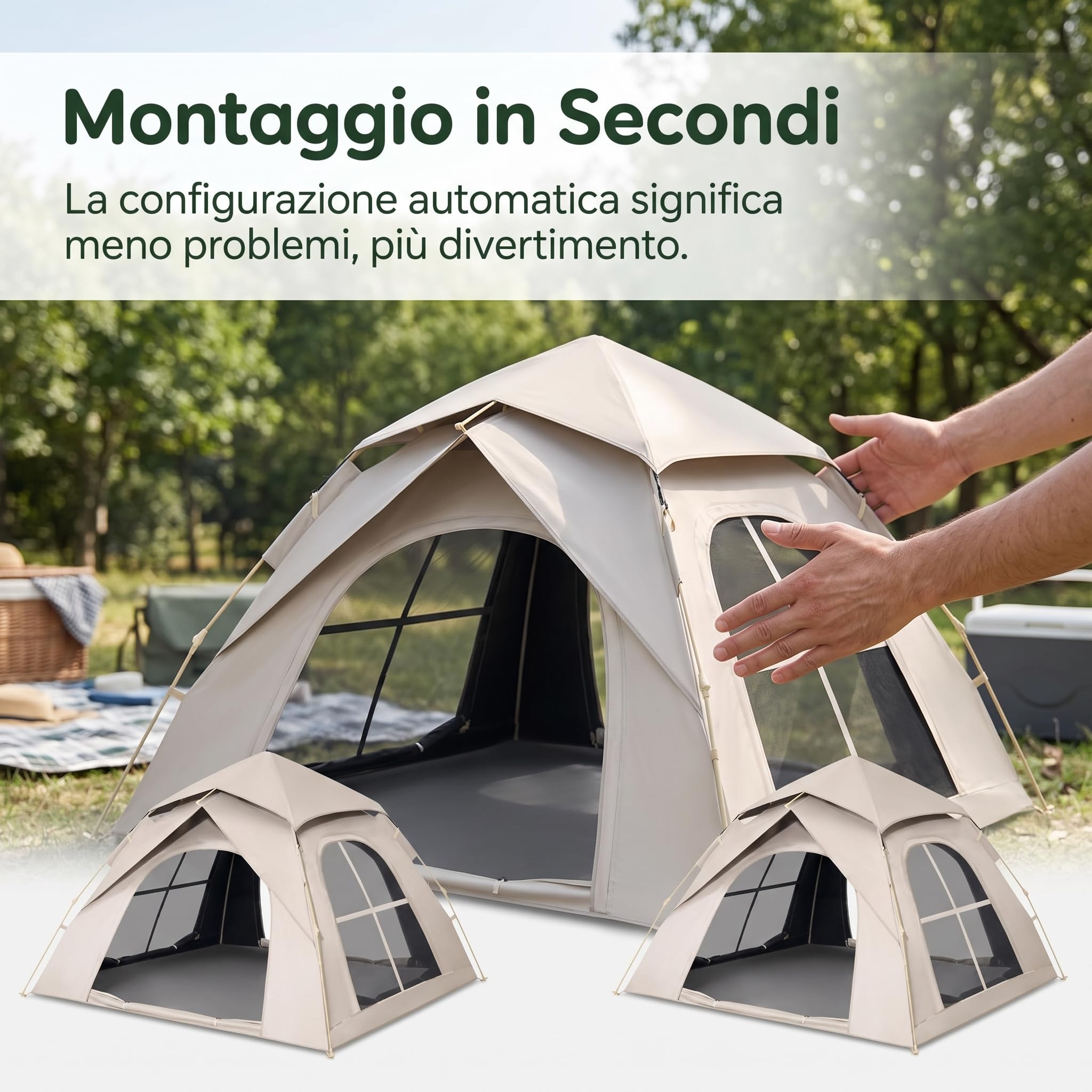 Tienda Campaña Automática para 2, 3, 4 o 5, Carpa Camping con Procción y Veilación