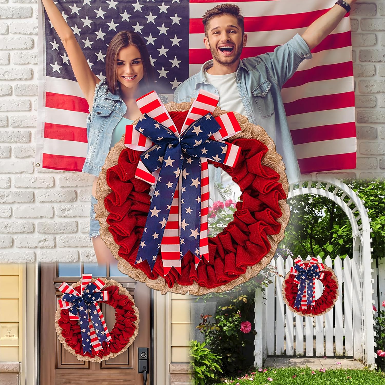 13inch Honor Hero Patriotic Wreath Red, White, Blue Memorial Day Wreath - Durable Independence Day Front Door Decoration Suitable for Home Decoration