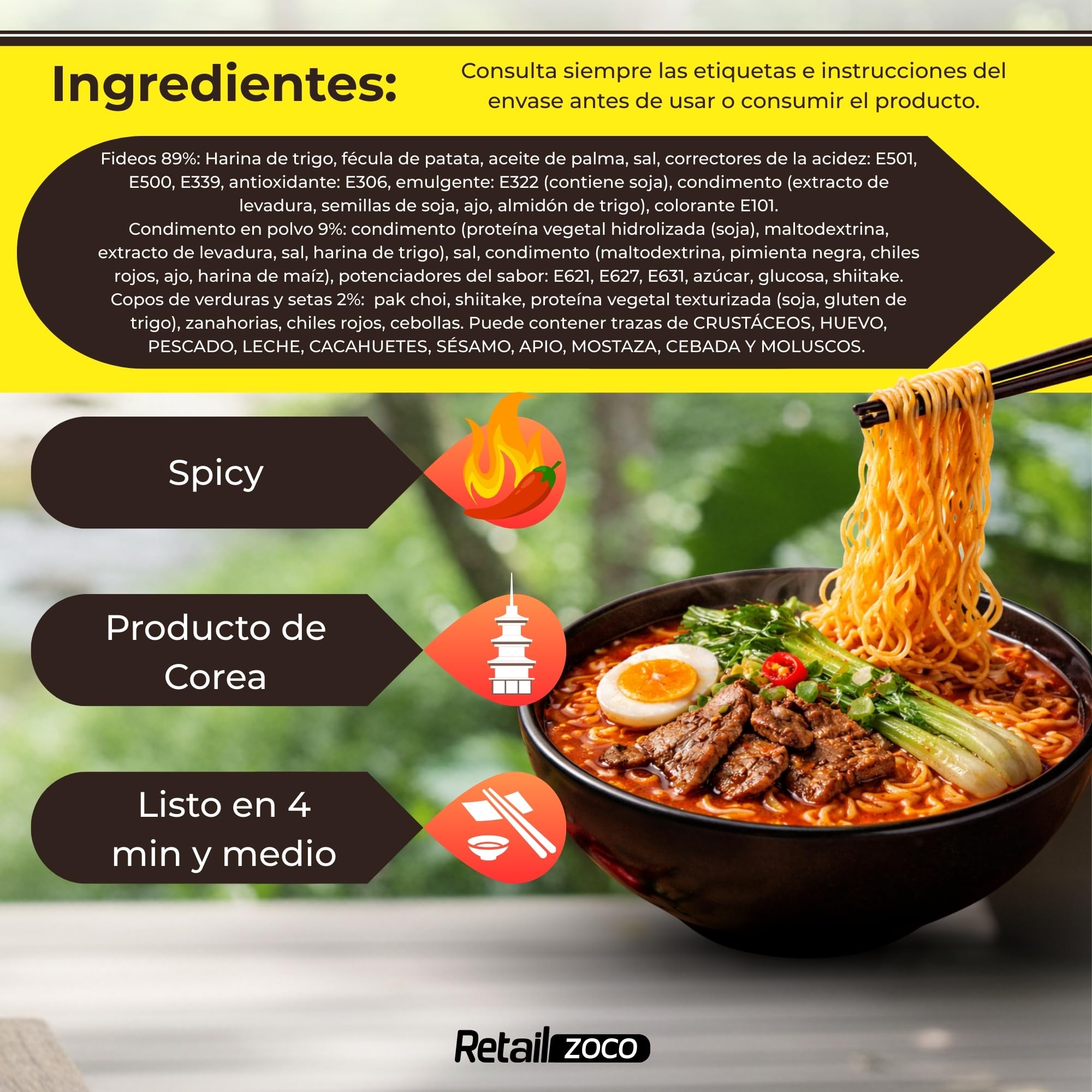 Ramen Picante Nong shin, Fideos Instantáneos Nong Shim Shin Ramyun, Instant Noodle Ramen Corea, Original Coreano, Agrega agua caliente y cocina por 5 minutos, 20 unidades de 120 g - imagen 3
