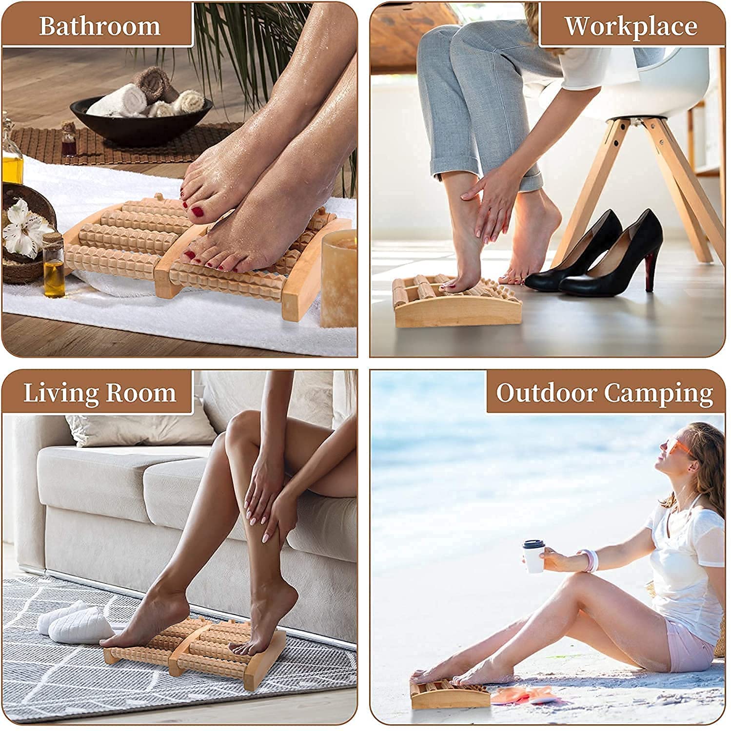PERPART Wooden Roller Foot Massager Body Stress Buster & Acupressure Point Device Relaxation Health Care Product Foot Massager and Legs Pain Relief Massager 4