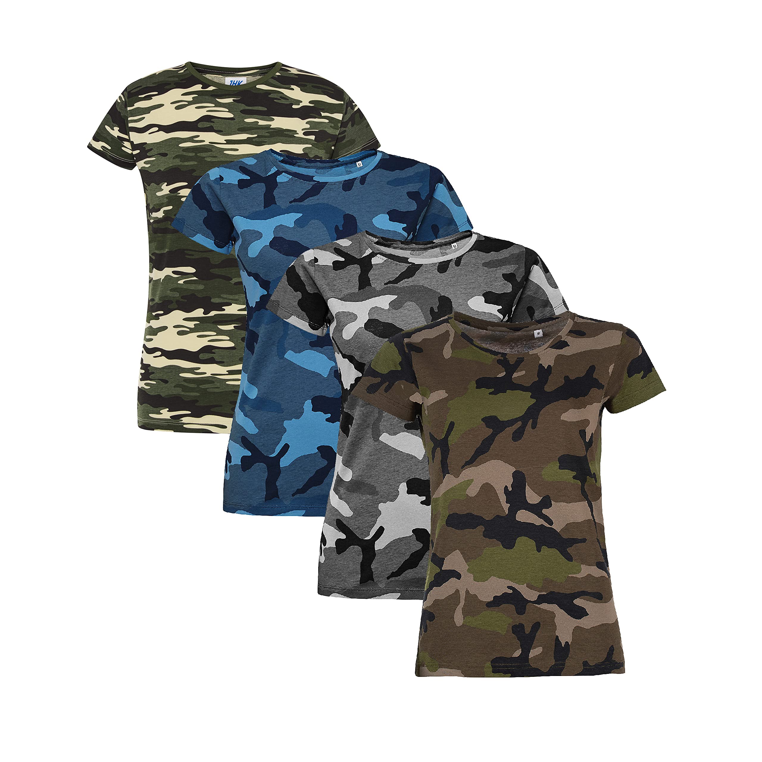 Pack 4 Camisetas de Camuflaje básicas para Mujer de Manga Corta, 100% algodón. Camiseta de Camuflaje, Camuflaje