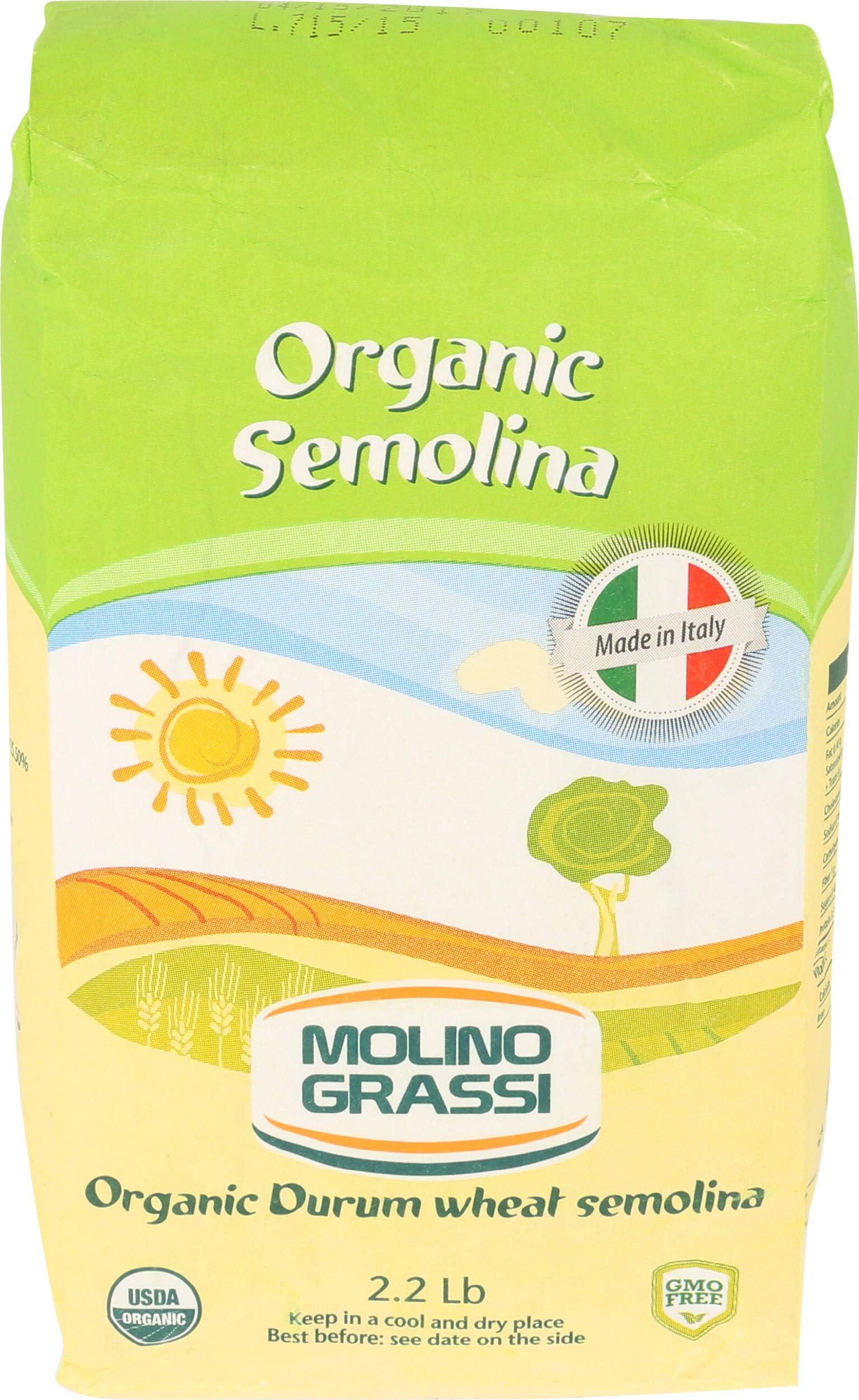 - Molino Grassi USDA Organic Durum Wheat Semolina Flour, 2.2 lbs (4 Pack)