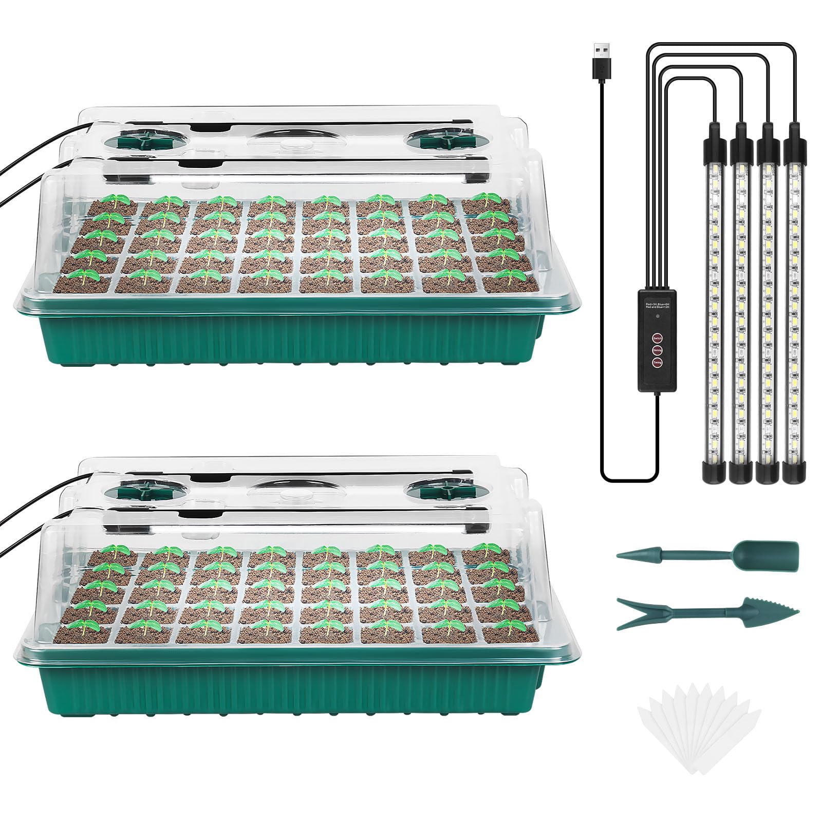 Sondiko Seed Starter Tray with Grow Light, 80 Cells Seed Starter Kit with Humidity Dome, Adjustable Brightness Plant Starter Trays, Indoor Plants Germination Kit(2 Pack)
