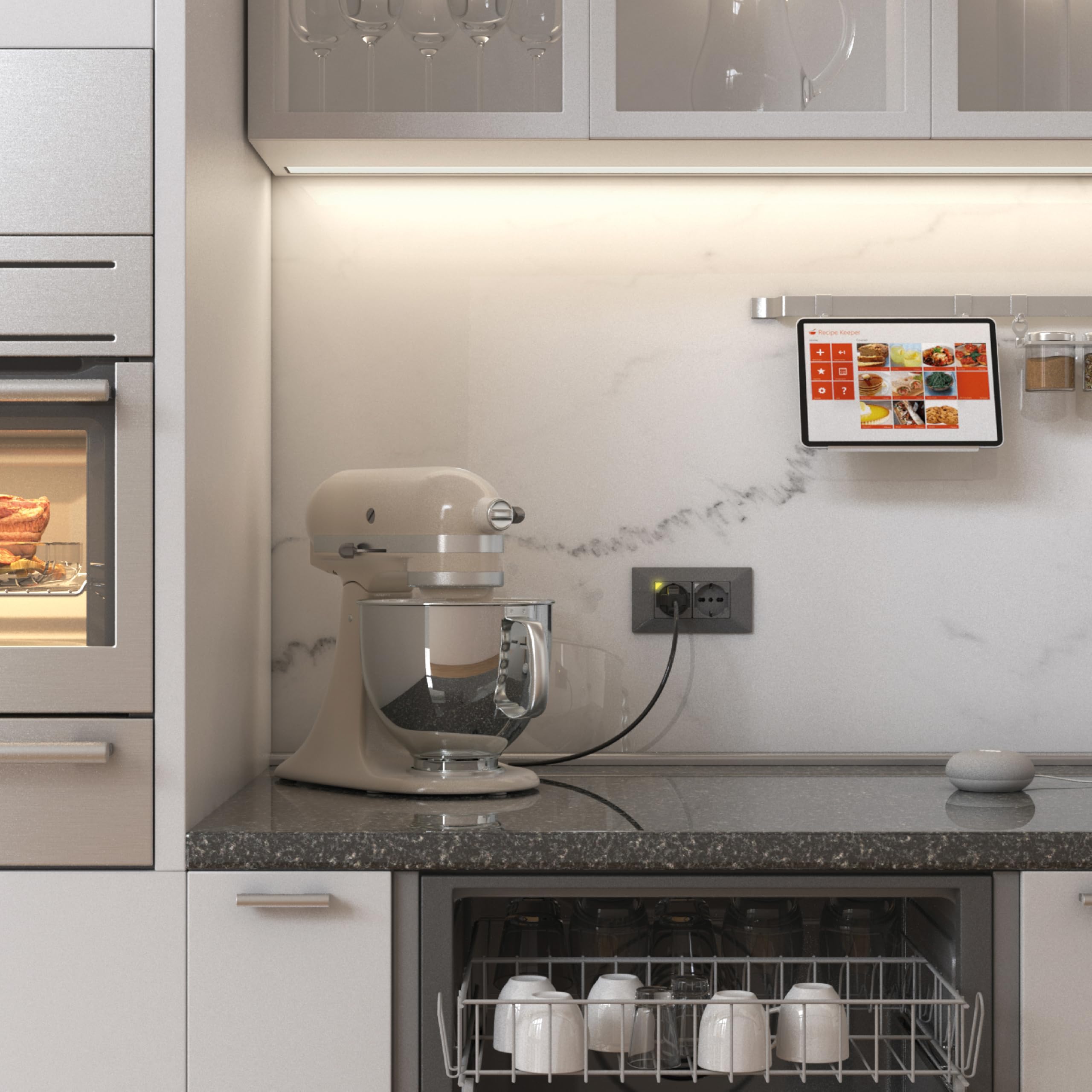 4box - Presa smart P40 S compatibile con Vimar® Arkè™. Colore Bianco. Connessa tramite WiFi, controllabile con App 4box e assistenti vocali Amazon Alexa e Google Home.