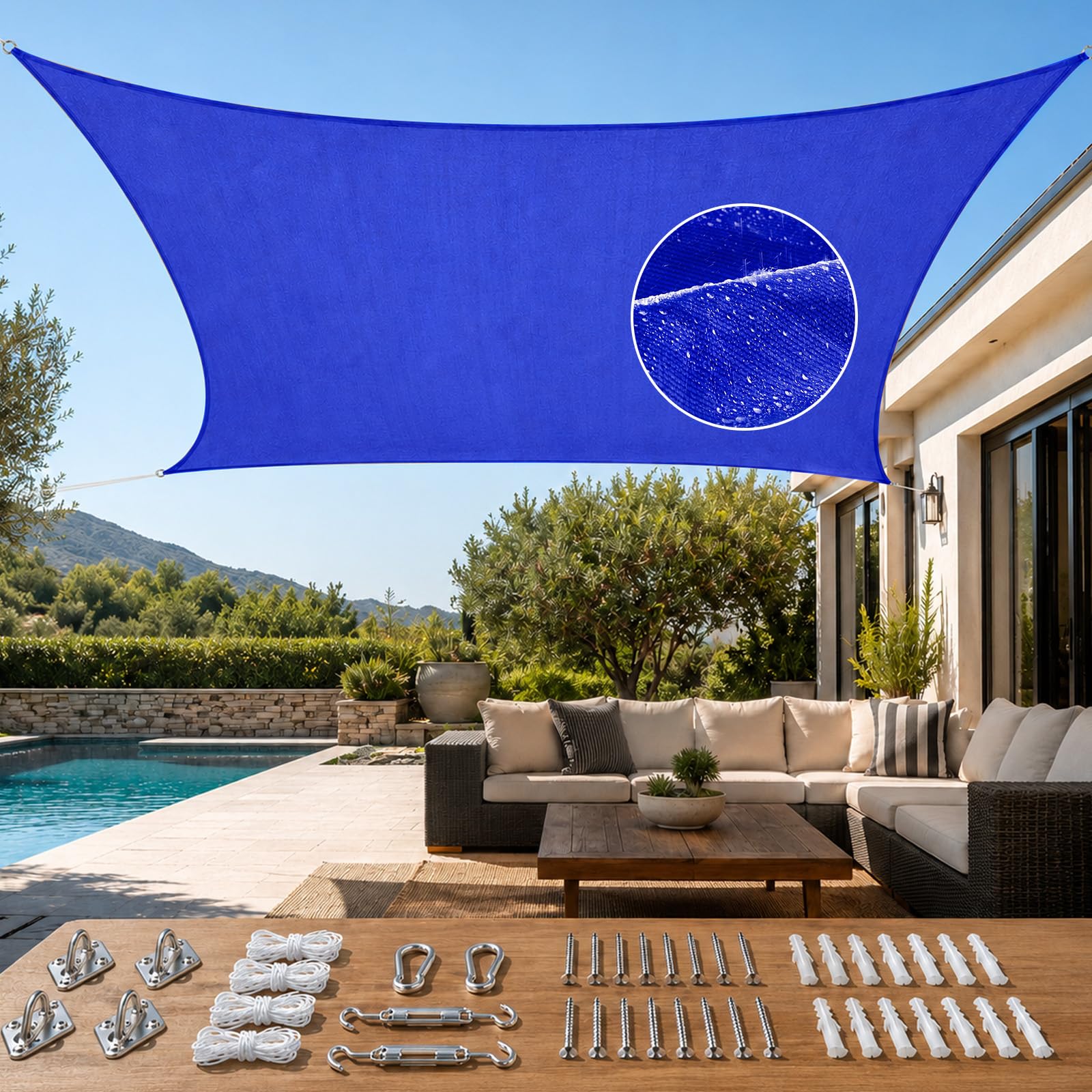 Photo 1 of Quictent 12x16 ft Waterproof Sun Shade Sail for Patios 185G Polyester Fabric Cloth, 98% UV Block Outdoor Awning Shelter for Commercial, Backyard, Garden, Deck, Hardware Kit Included