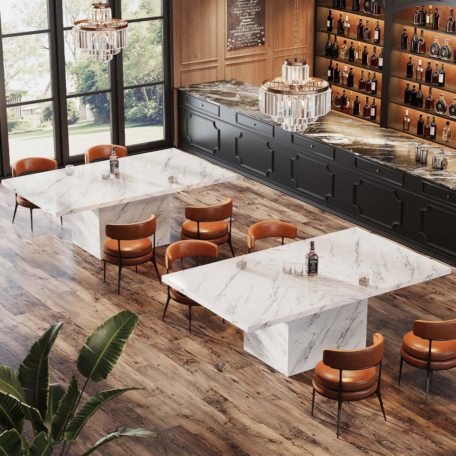 HSH Tavolo da pranzo in finto marmo bianco, 160 cm, moderno tavolo da pranzo per 6 persone, tavolo da cucina rettangolare per soggiorno, grande tavolo da pranzo in legno con piedistallo resistente