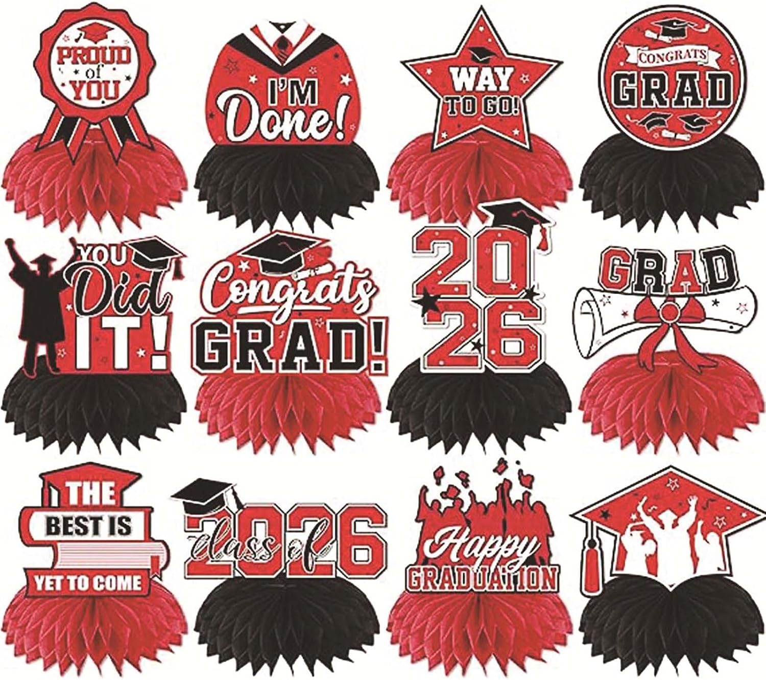 12 Pcs 2026 Graduation Honeycomb Centerpieces - Grad Party Table Toppers, Congrats Grad Decor for Class of 2026 Celebrations (Orange) image 4