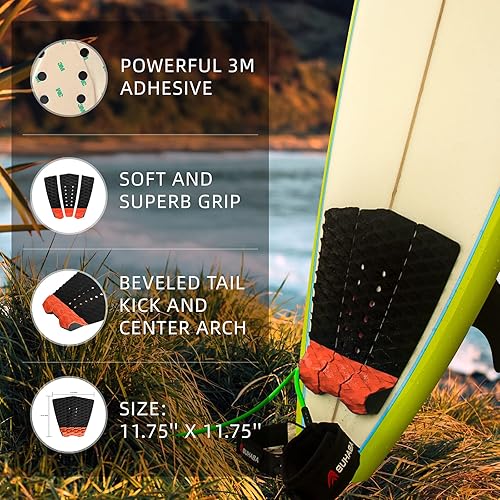 Miniatura 10 de Abahub 3 almohadillas de tracción de EVA para tabla de surf con patín para patinetas, tablas de surf, funboard, tabla de pescado, Naranja