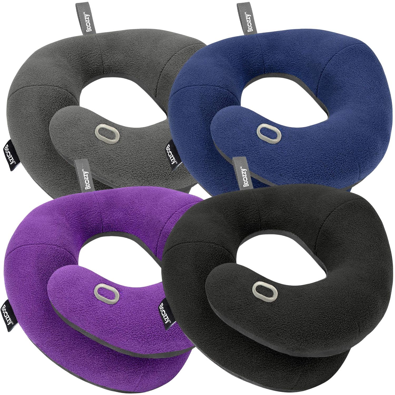 BCOZZY Almohada de Viaje Cervical Pack 4 L – Azul Marino, Gris, Negro y Morado – Pack Adulto para vuelos Largos