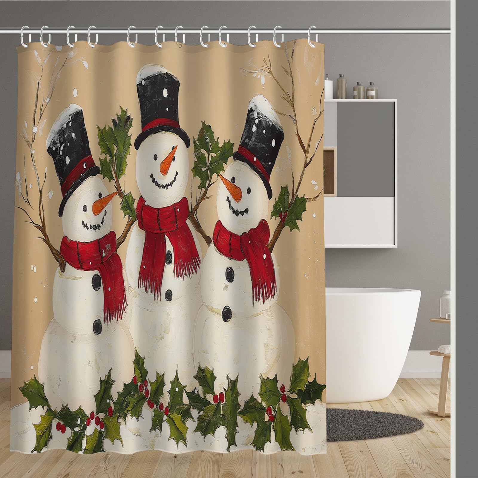 Rideau de douche en tissu hydrofuge avec motif hivernal pour baignoire chaleureuse