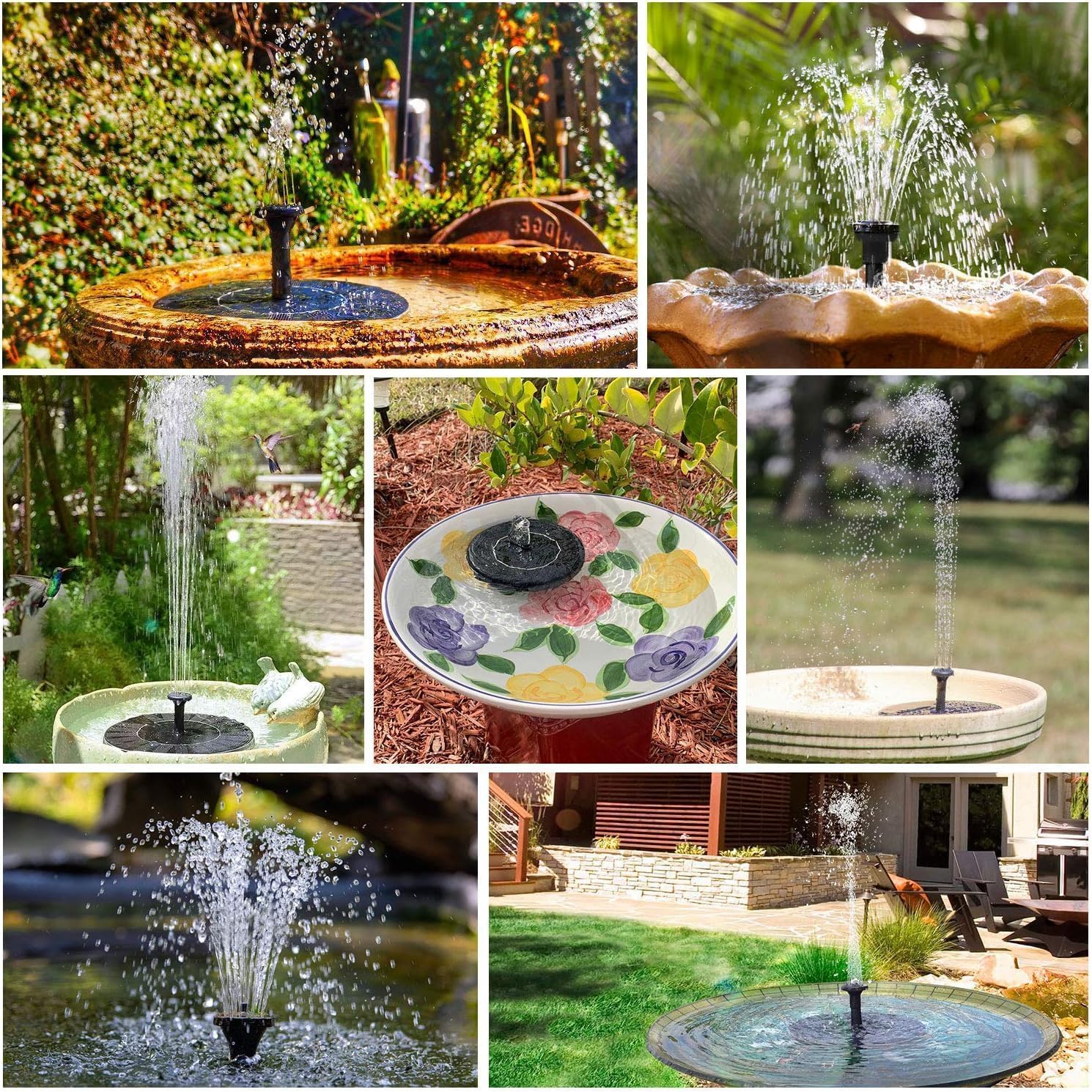 AISITIN 3,5 W Fontaine Solaire Exterieure de Jardin intégré 1500mAh Batterie, Fontaine Solaire Flottante Bassin avec 6 Buses Idéal pour Petit étang Salle de Bain d'oiseaux Décoration de Jardin(1PC