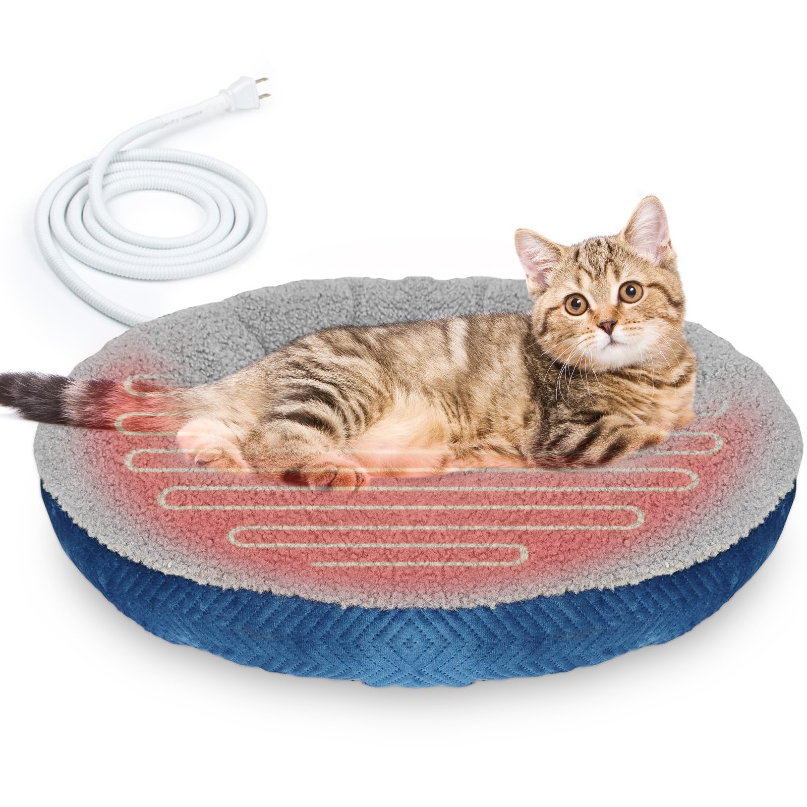 19 Inch Round Pet Bed Small Heater AUPETEK Heated Cat Beds For Indoor ...