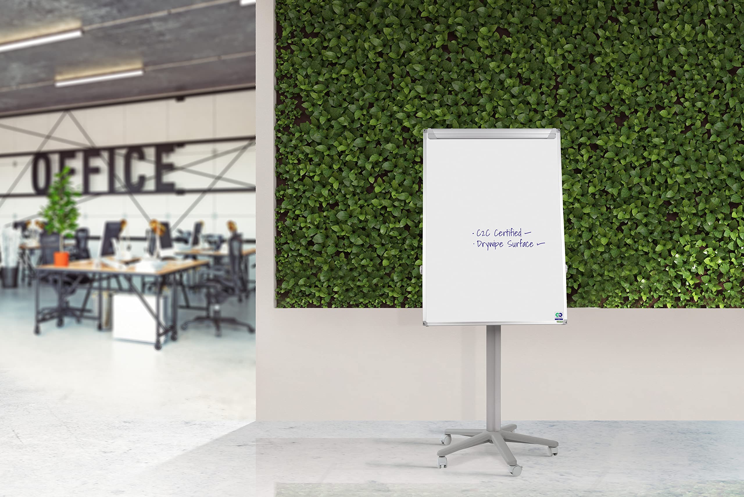 Bi-Office Lavagna Portablocco Mobile Earth, Cavalletto Treppiedi Ecologico, Superficie Cancellabile a Secco Non-Magnetica, Struttura Grigia, 700 x 1000 mm (Euro)