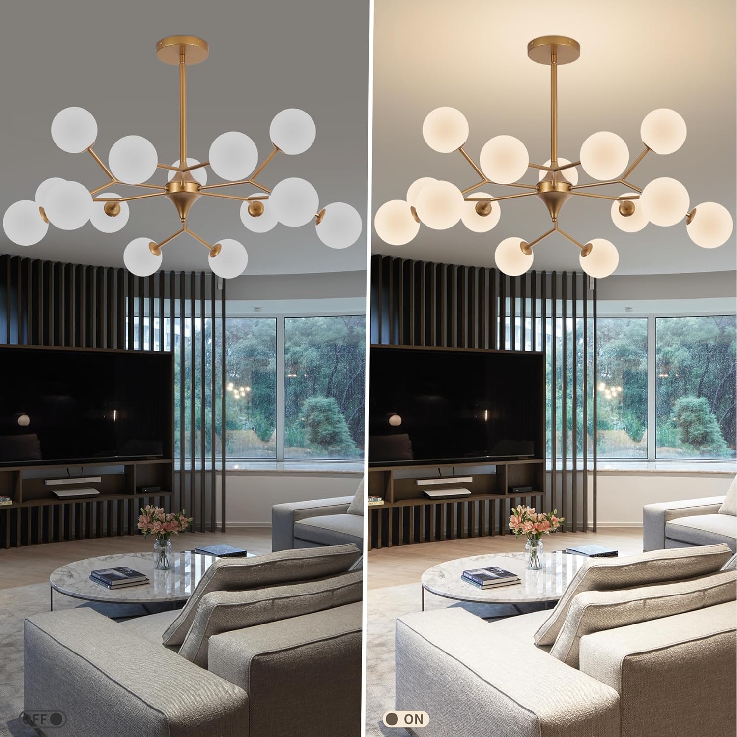 COCOSTAR Reddish Sand Gold Dining Room Chandelier, 15 Lights Mid Century Modern Sputnik Chandelier for Kitchen Island Living Room Bedroom, Ceiling Light Fixture Over Table, G9 Base