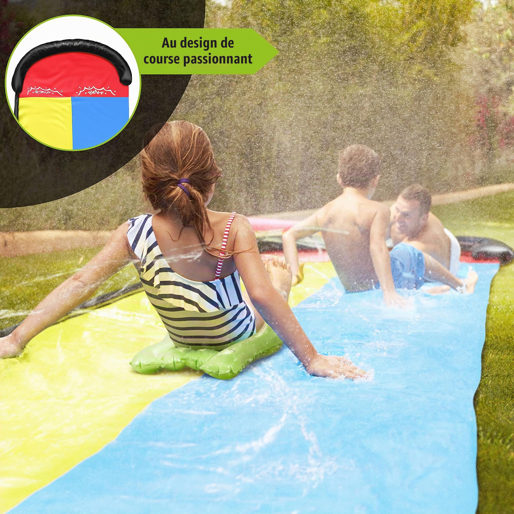 Balinco Toboggan à Eau I Double Toboggan à Eau I Waterslide I Water Slide I Longueur 4.80 m x Largeur 1.40 m I 2X Planche de Surf Incluse I Été I Extérieur I Amusement I Jouets pour Adultes & Enfants