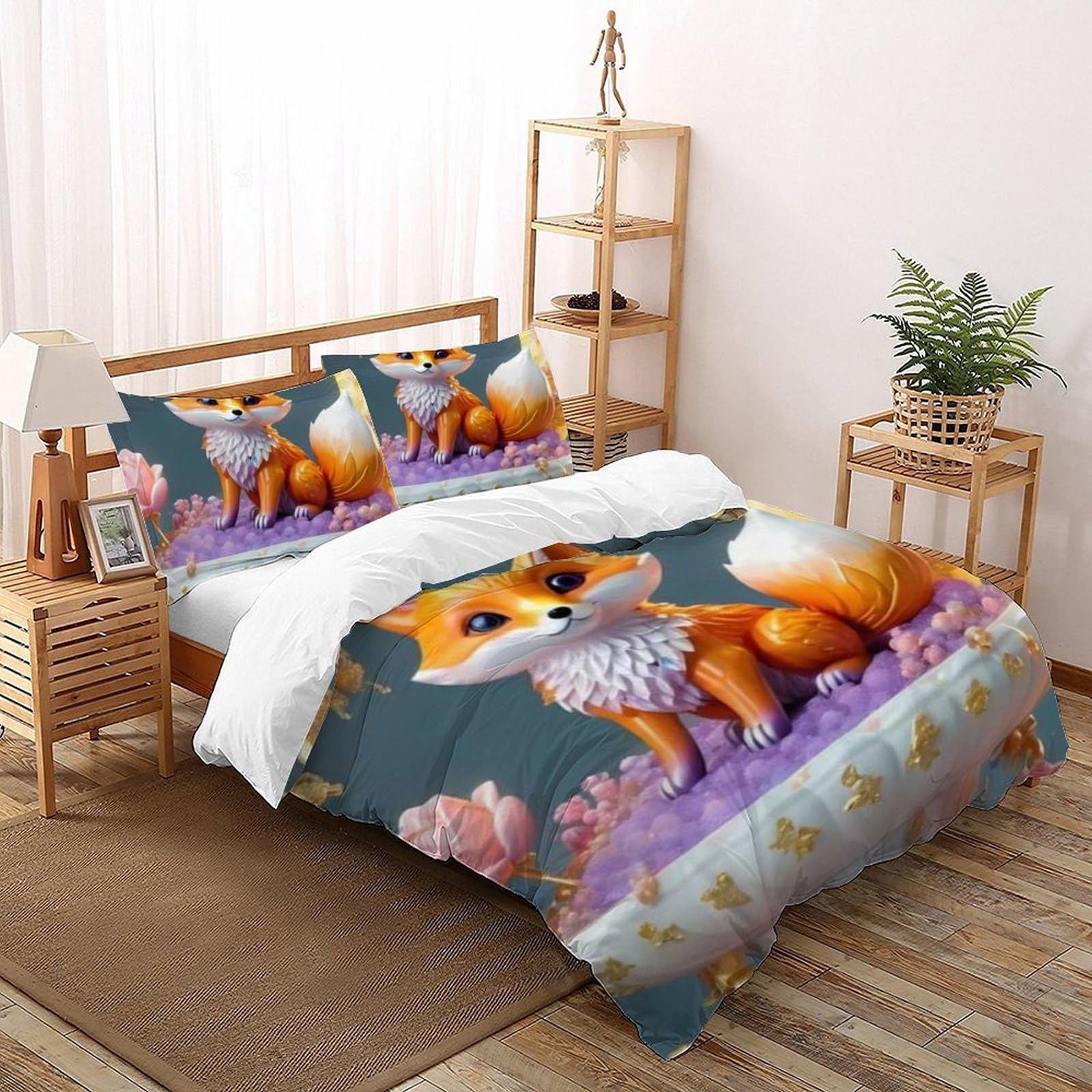 Housse de couette renard pour chambre d'enfant : literie animaux 3D douce de dimensions 200x200