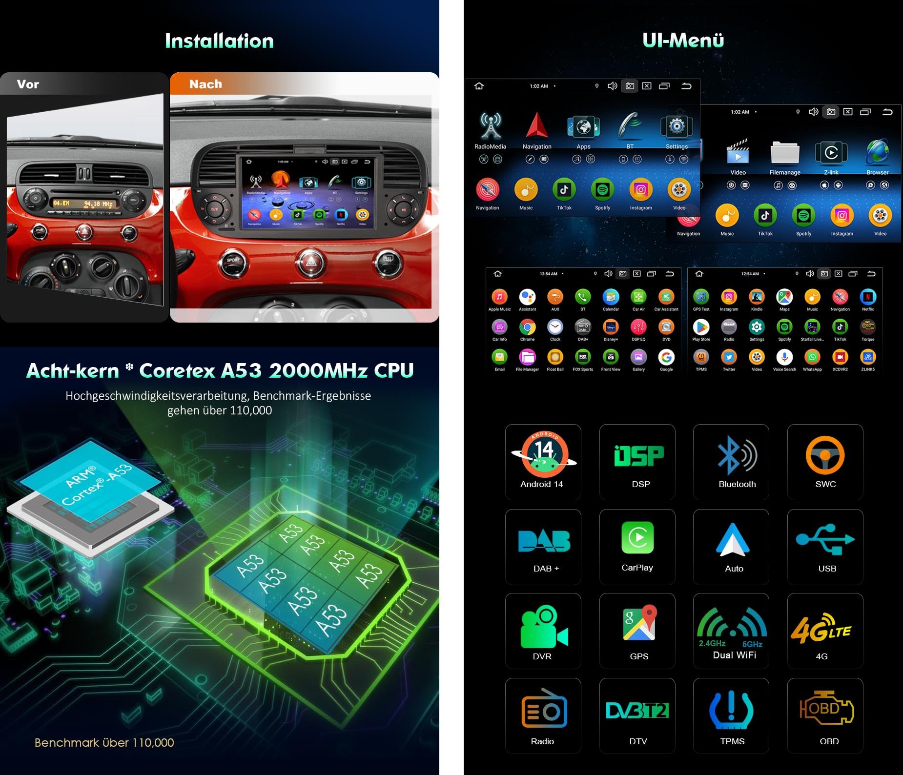 Erisin 8-Core 4 64GB Android 14 Car Stereo For Fiat 500X Support - View #7