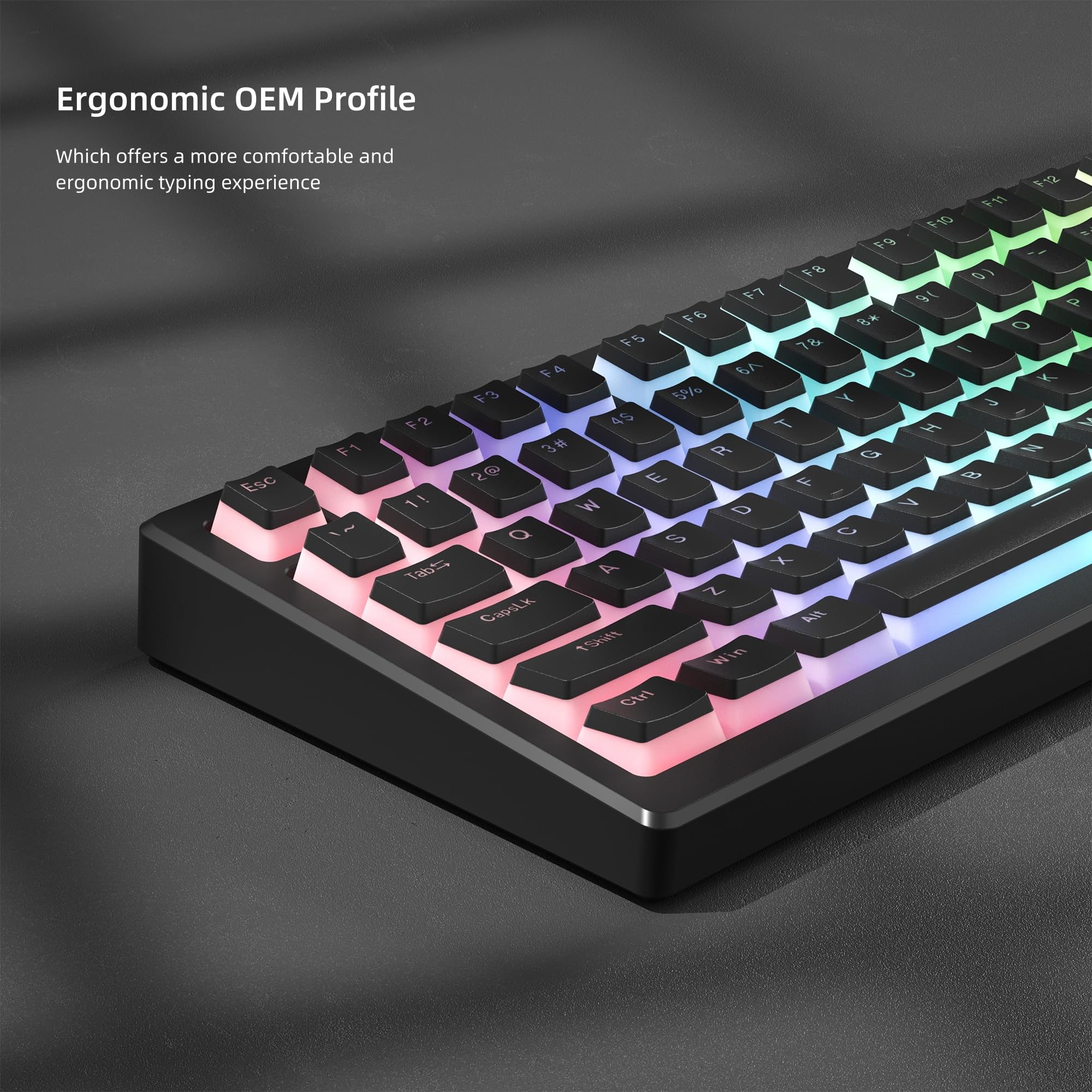 Pudding Keycaps PBT 100% Klawiatura 130 klawiszy, Shine Through Keycaps, profil OEM dla klawiatur 100%, 75%, 65%, 60% MX-stem Switches, czarny (ISO DE nieobsługiwane)