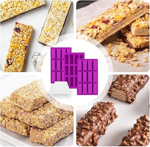 Miniatura 5 de Paquete de 3 moldes de barra de granola de silicona de 12 cavidades, molde rectangular de barra de proteínas de silicona para hornear barra de