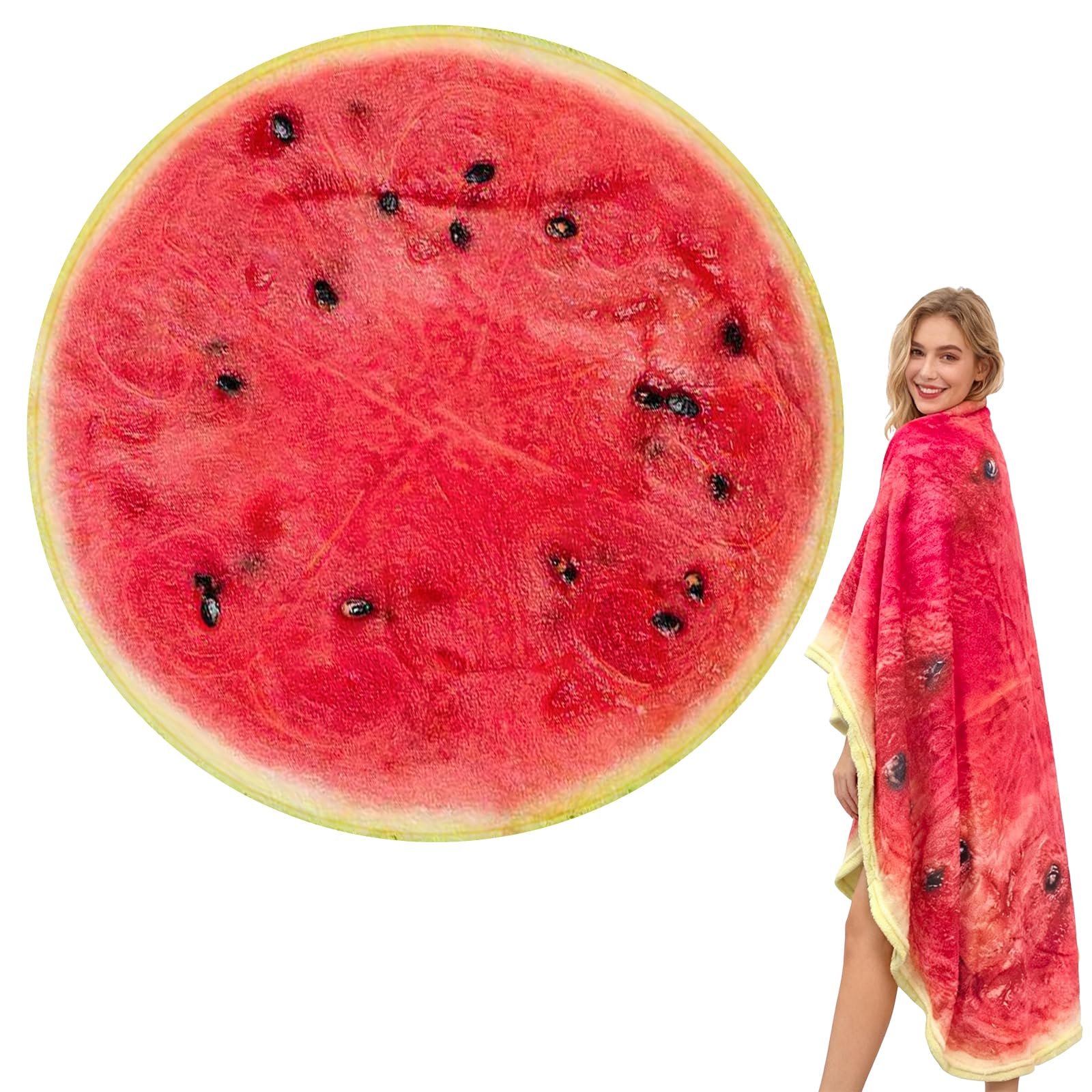 Manta Pizza, Manta Redonda, Blanket Suave y Cálida para Todas Las Estaciones, Cobijas de Invierno, Mantas para Cama y Sofá, Ideal para Dormitorio, Camping (Sandía, 180cm)