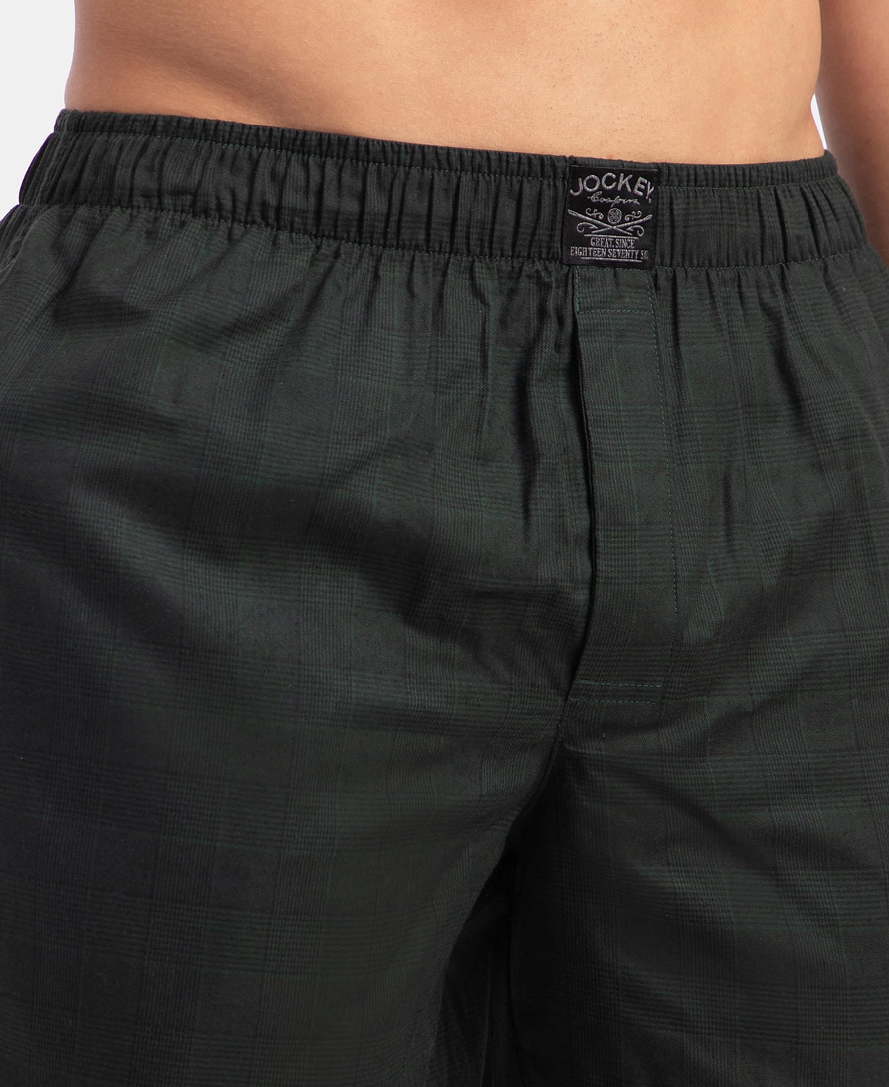 Jockey HG18 Men's Tencel Lyocell Cotton Checkered Boxer Shorts with Side Pockets_Scarab_L 3