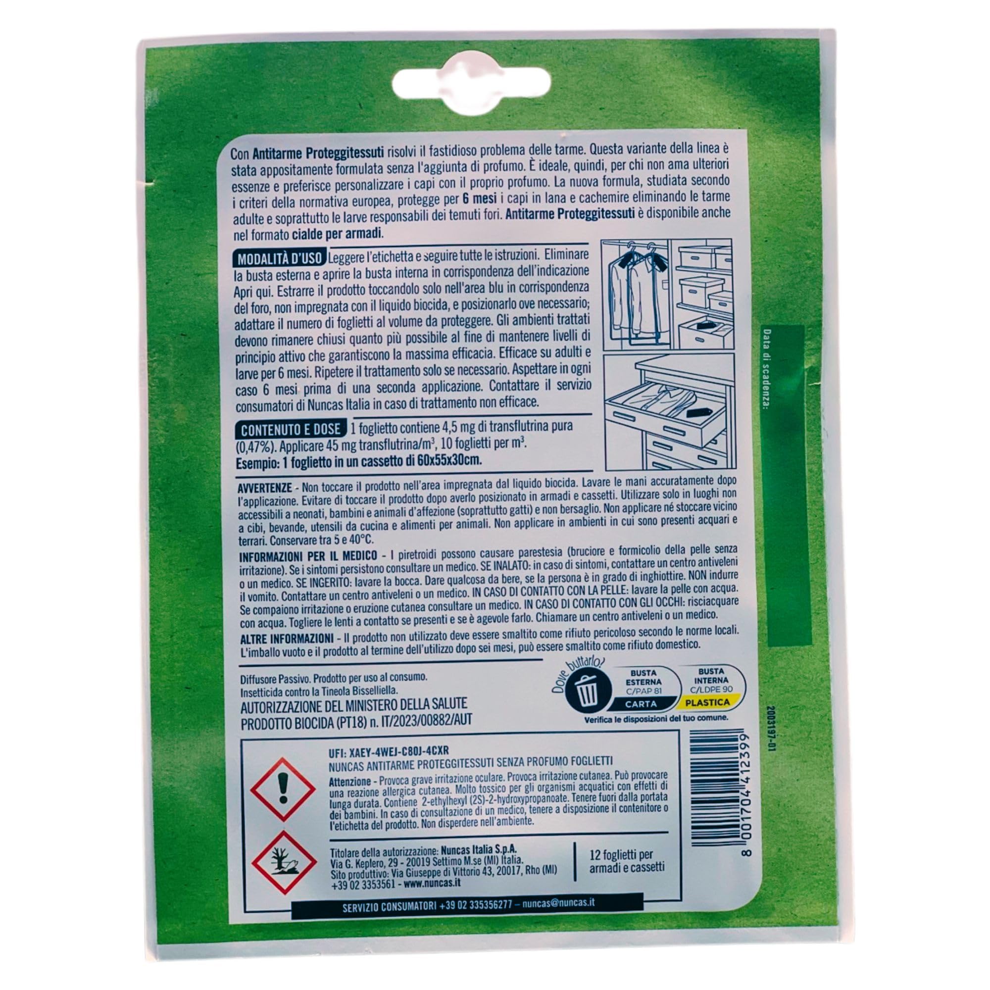 Foglietti Proteggi-Tessuti ANTITARME Per Cassetti, Speciale Lana e Cachemire, SENZA PROFUMO. Confezione Da 12 Foglietti (4 Confezioni)
