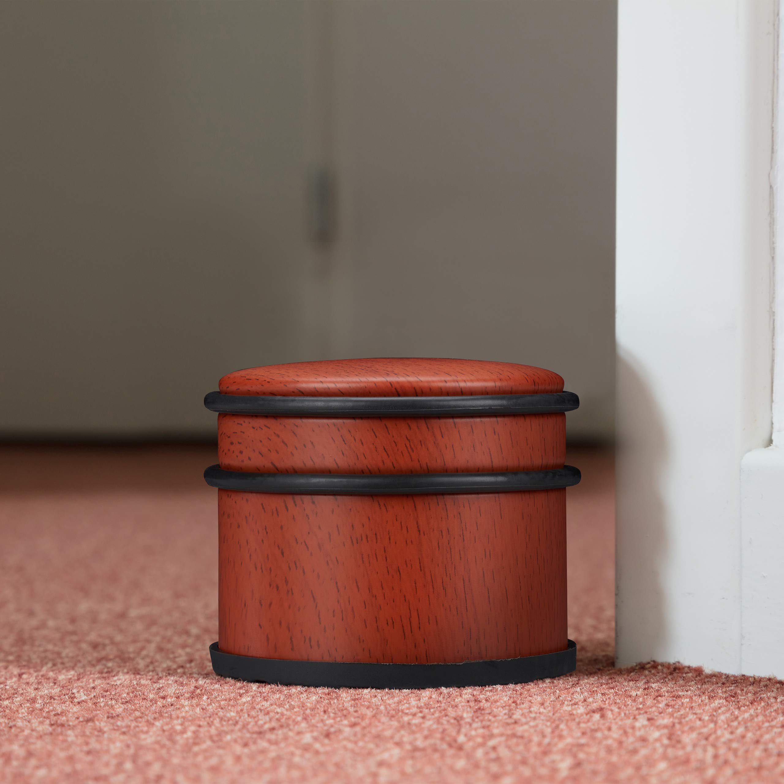 Relaxdays stoper do drzwi, blokada drzwiowa o wyglądzie drewna, gumowe zabezpieczenia, ∅ 9,5 cm, czerwono-brązowy