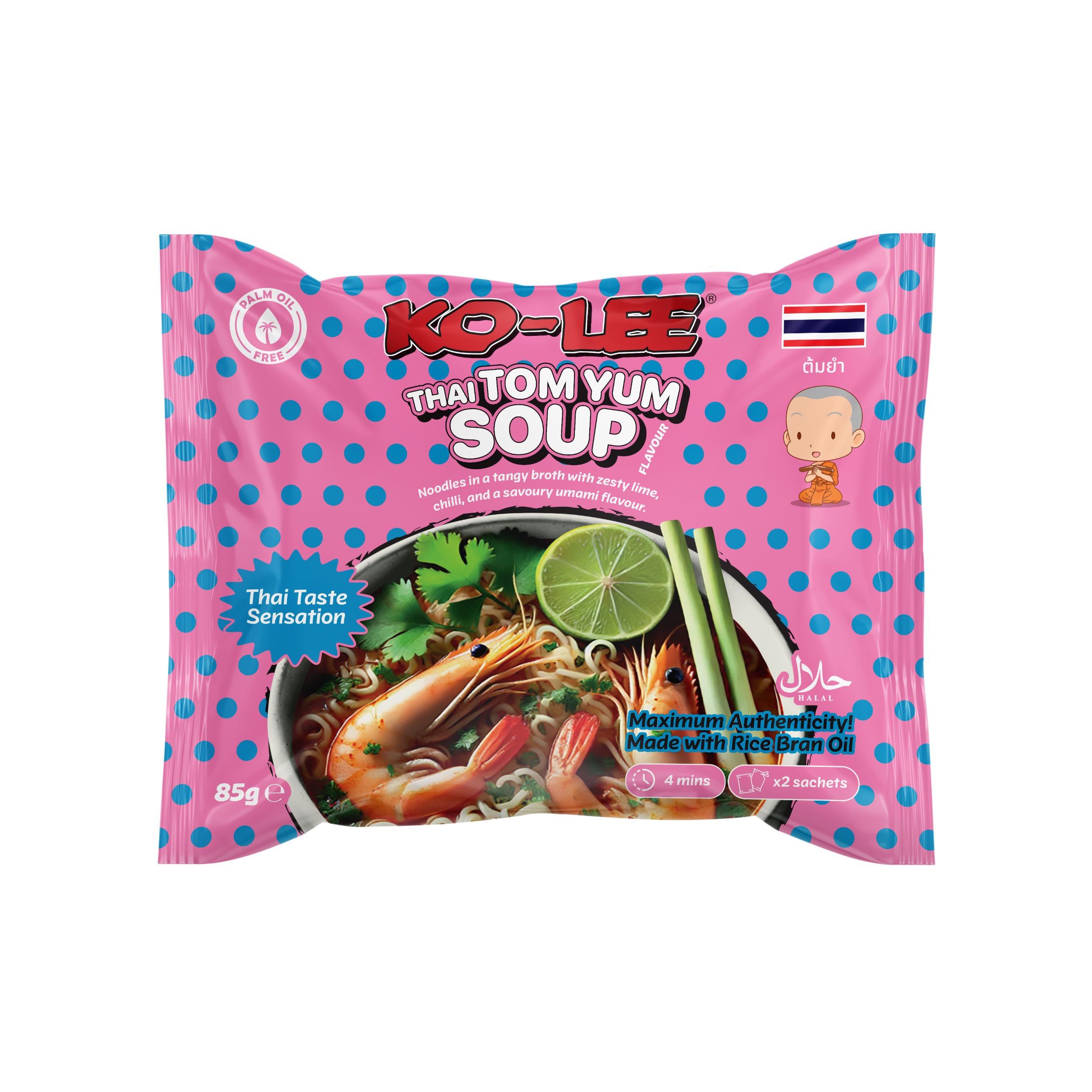 KO-LEE Thai Sensation Instant Noodles – Tom Yum Soup Flavour | Spicy & Tangy Thai Favourite | 85g (Pack of 22)