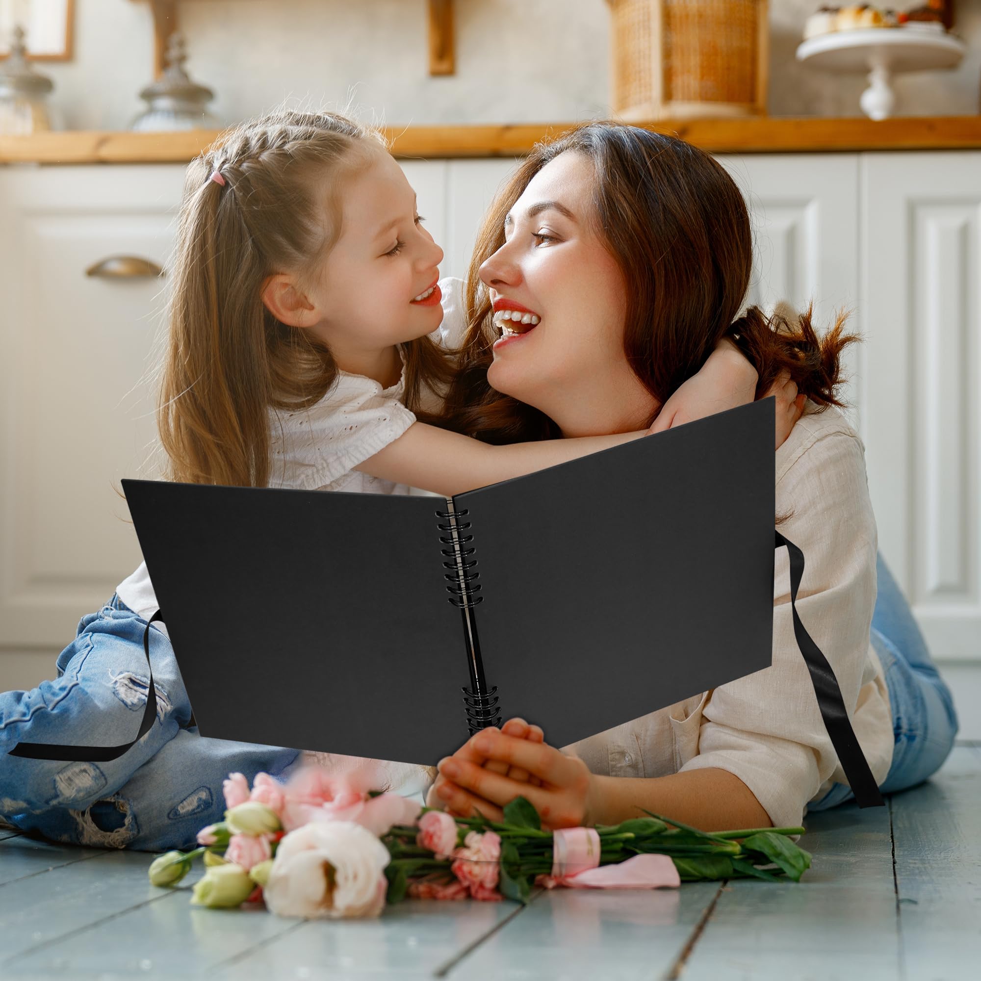 Vienrose Álbum de recortes grande de 12 x 12 pulgadas, álbum de fotos, álbum de recortes de bricolaje, libro de recuerdos de papel kraft grueso negro, álbumes de fotos para parejas, bebés, bodas,