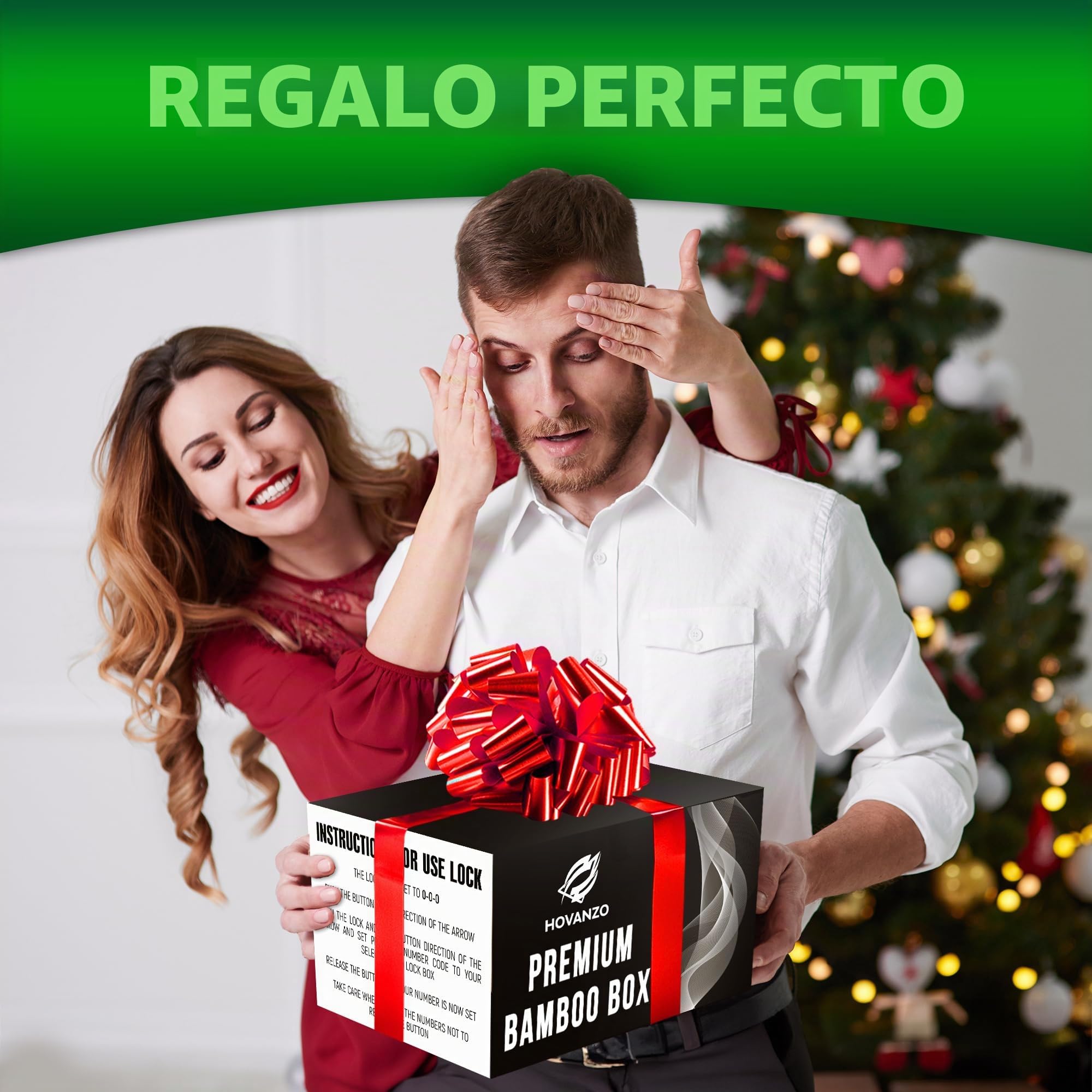 HOVANZO - Caja decorativa de bambú grande con cerradura de combinación, caja de almacenamiento con bandeja rodante, accesorios