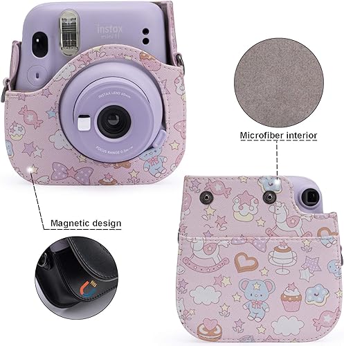 Miniatura 3 de Frankmate Funda de piel sintética compatible con cámara instantánea Fujifilm Instax Mini 11 12 con correa ajustable y bolsillo (conejo)