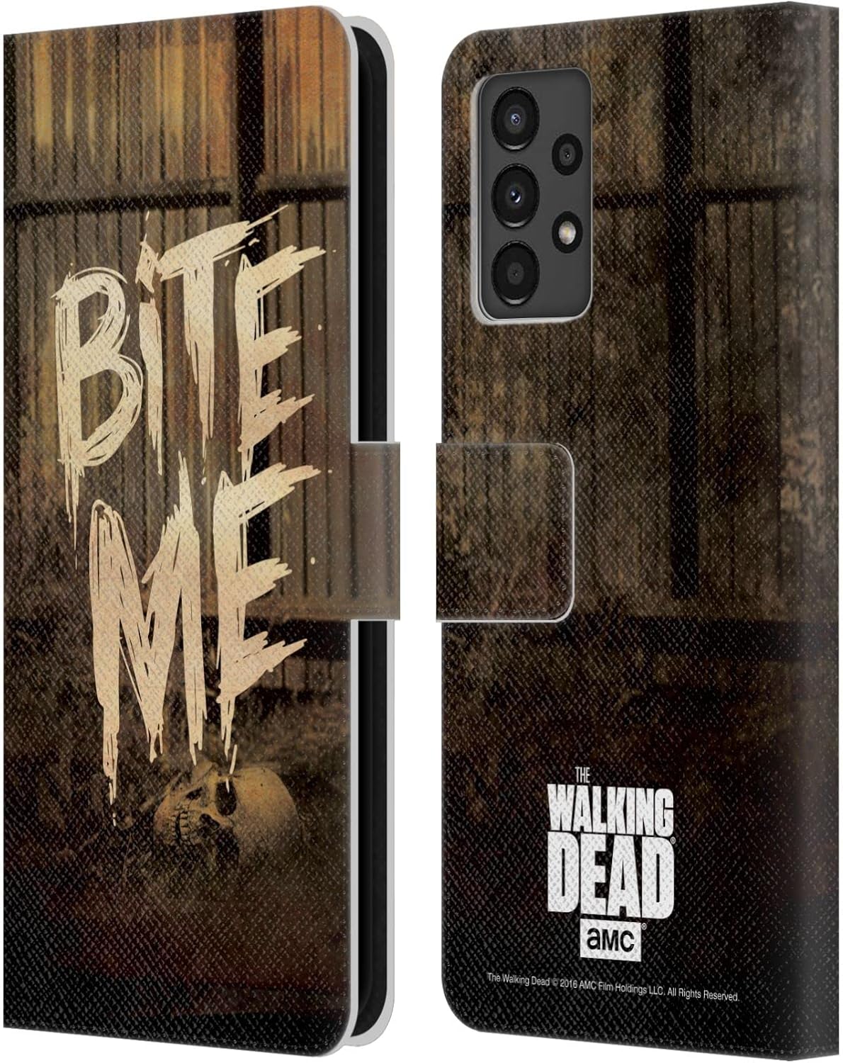 Head Case Designs Officially Licensed AMC The Walking Dead Bite Me Typography Leather Wallet Case Compatible with Samsung Galaxy A13 (2022)