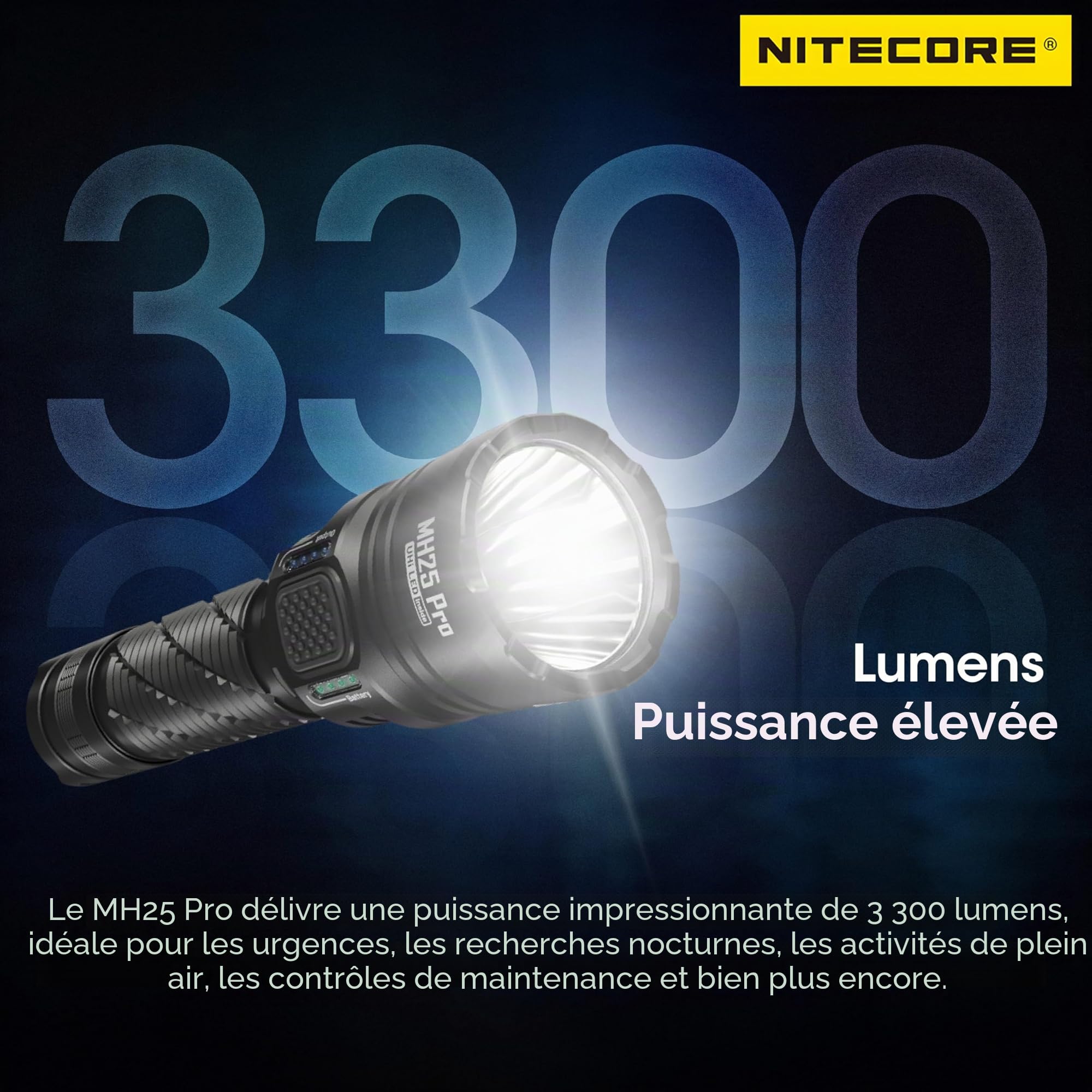 Nitecore MH25 Pro Ultra Long Range Lampe de Poche Rechargeable USB-C Étanche