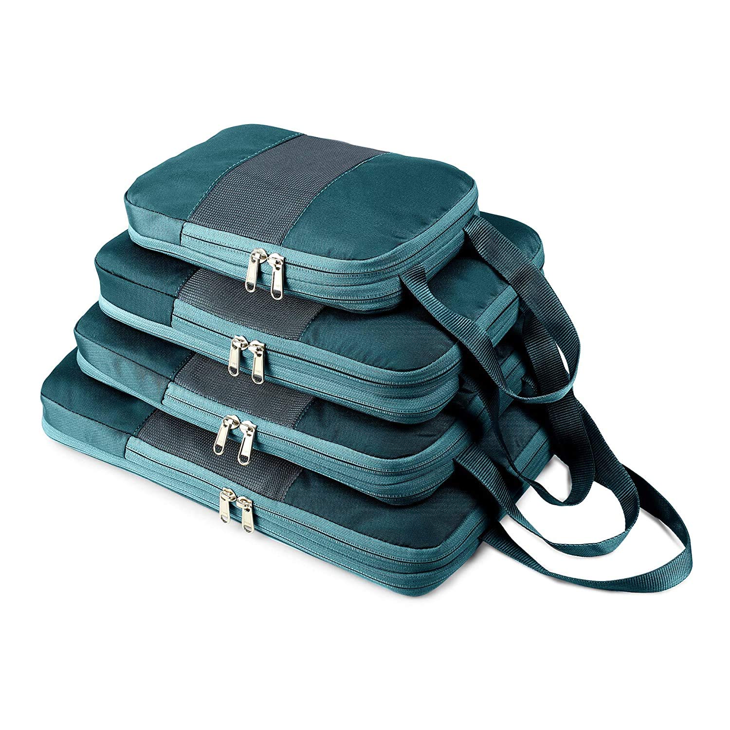 Compression Packing Cubes Travel Luggage Suitcase Organizer Packs More in Less Space (Sea Green) Set of 4-image-3